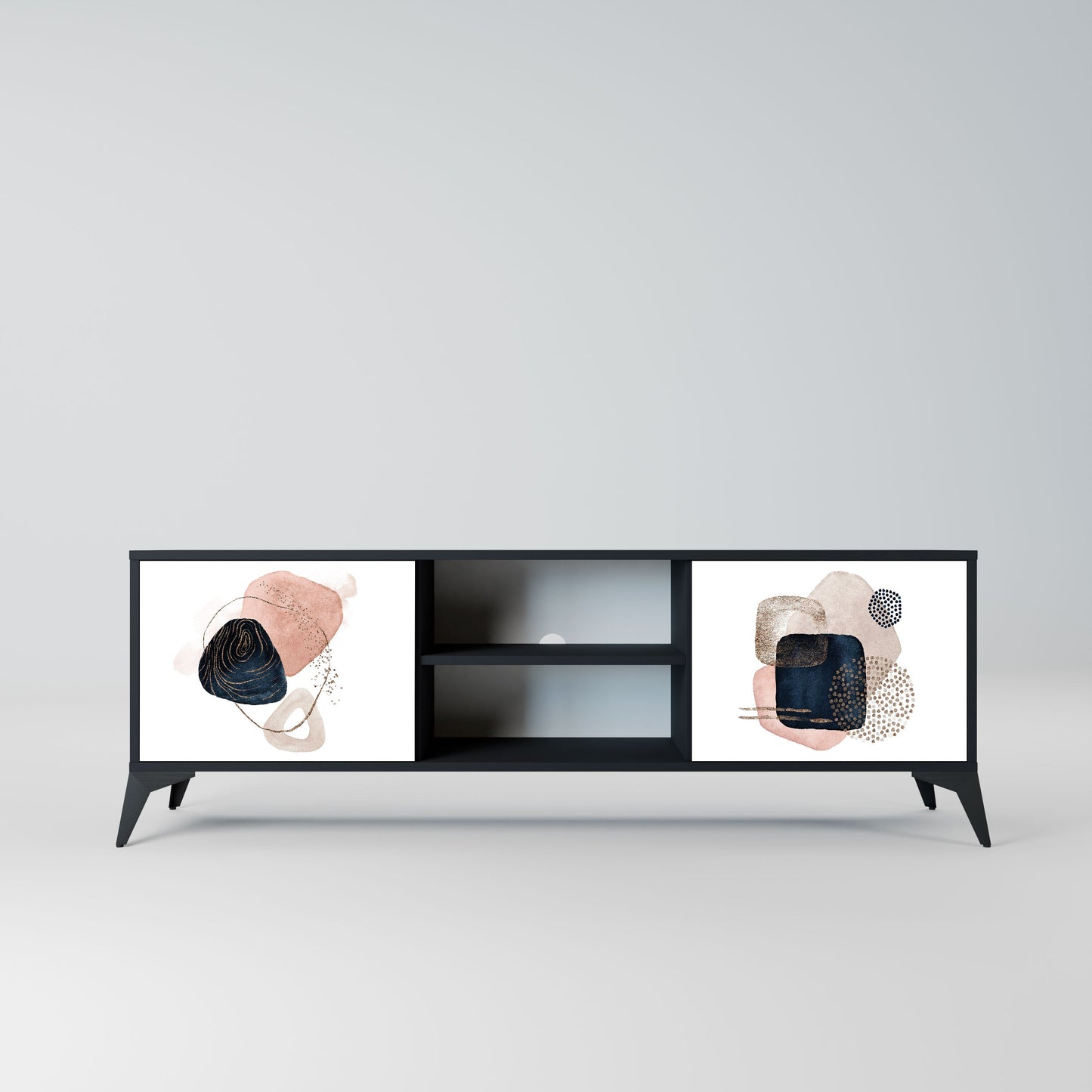 Mobile TV a 2 ante COLORFUL SHAPES in finitura nera