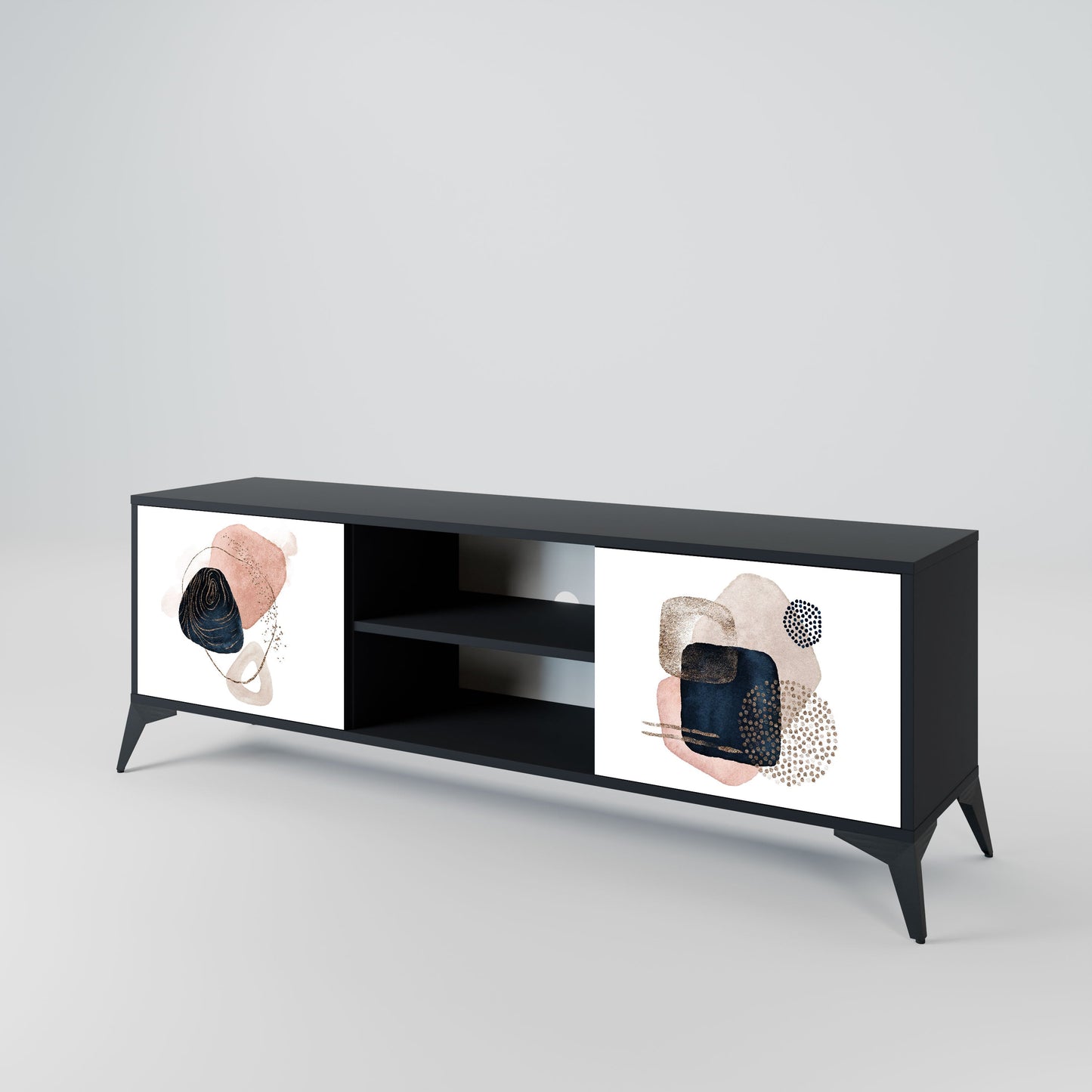 Mobile TV a 2 ante COLORFUL SHAPES in finitura nera