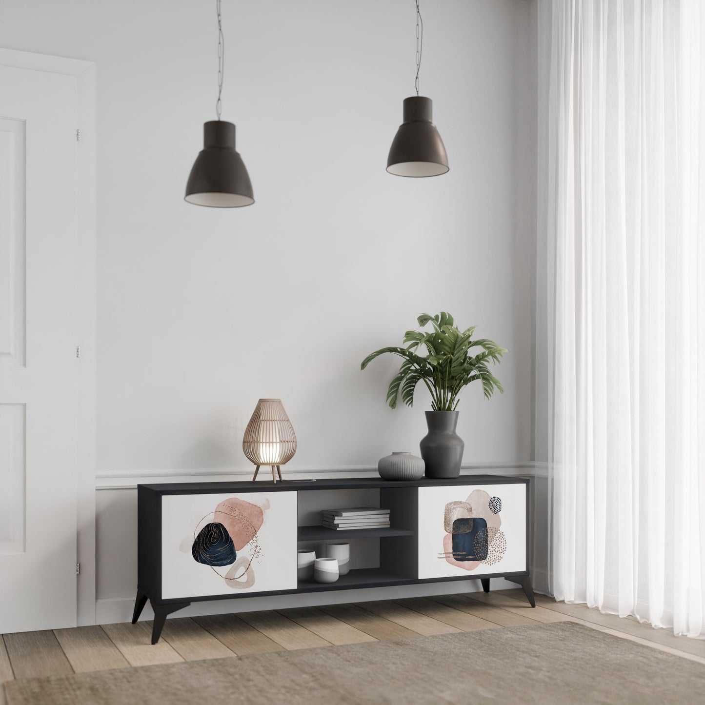 Mobile TV a 2 ante COLORFUL SHAPES in finitura nera
