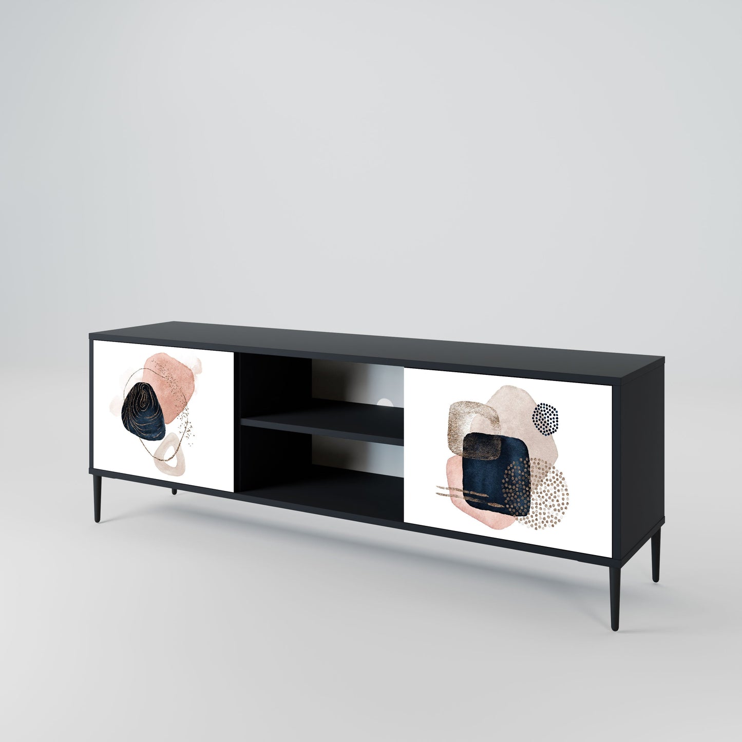 Mobile TV a 2 ante COLORFUL SHAPES in finitura nera