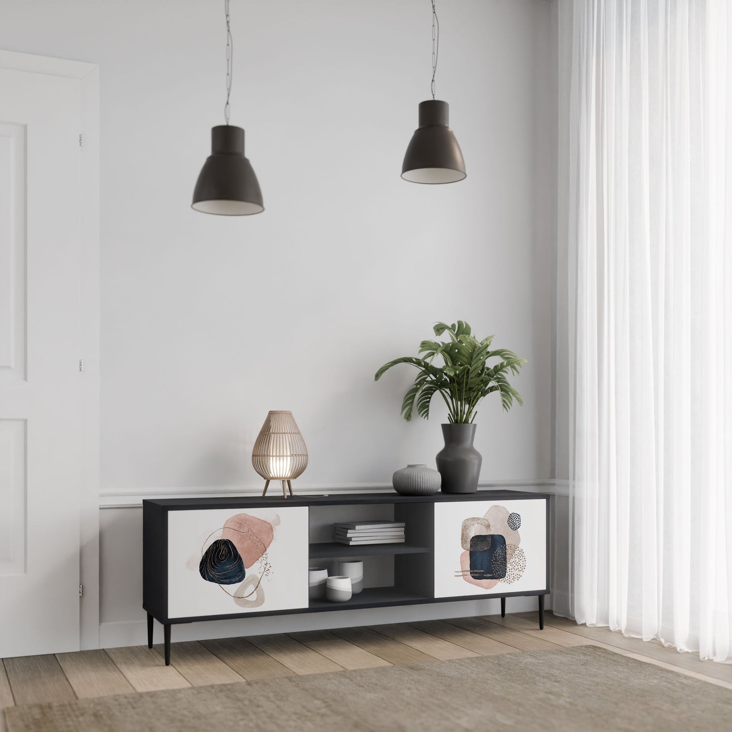 Mobile TV a 2 ante COLORFUL SHAPES in finitura nera