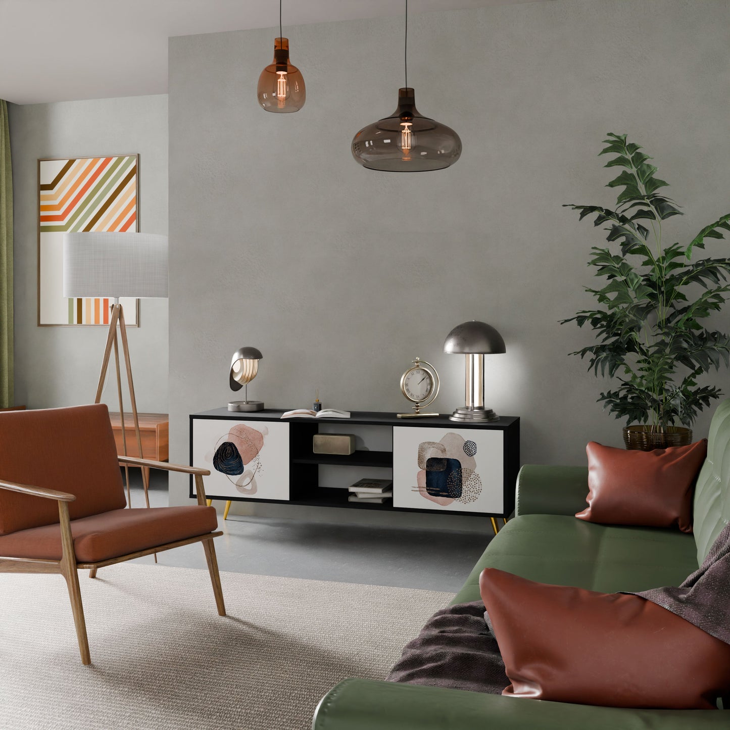 Mobile TV a 2 ante COLORFUL SHAPES in finitura nera