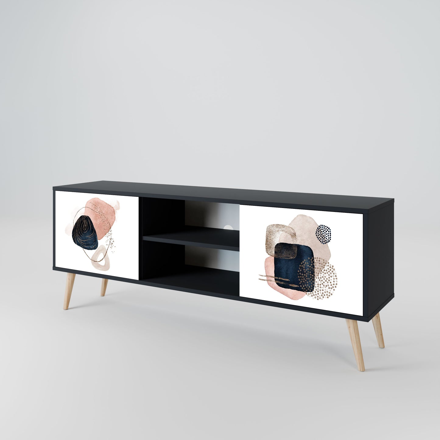 Mobile TV a 2 ante COLORFUL SHAPES in finitura nera