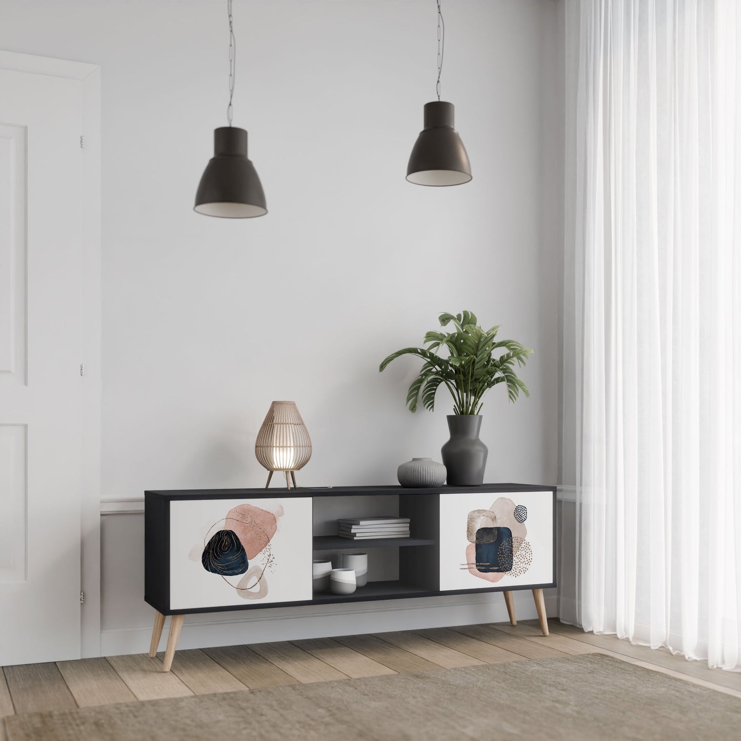Mobile TV a 2 ante COLORFUL SHAPES in finitura nera