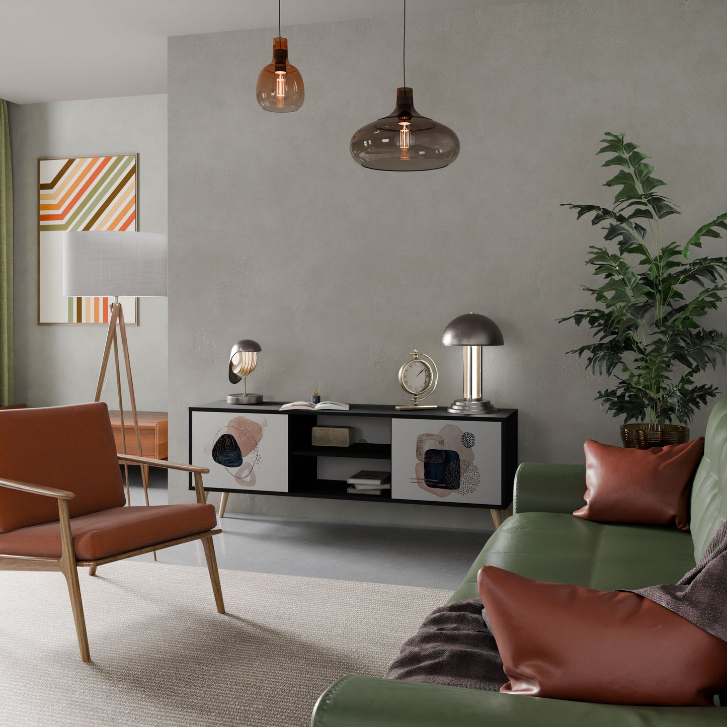 Mobile TV a 2 ante COLORFUL SHAPES in finitura nera