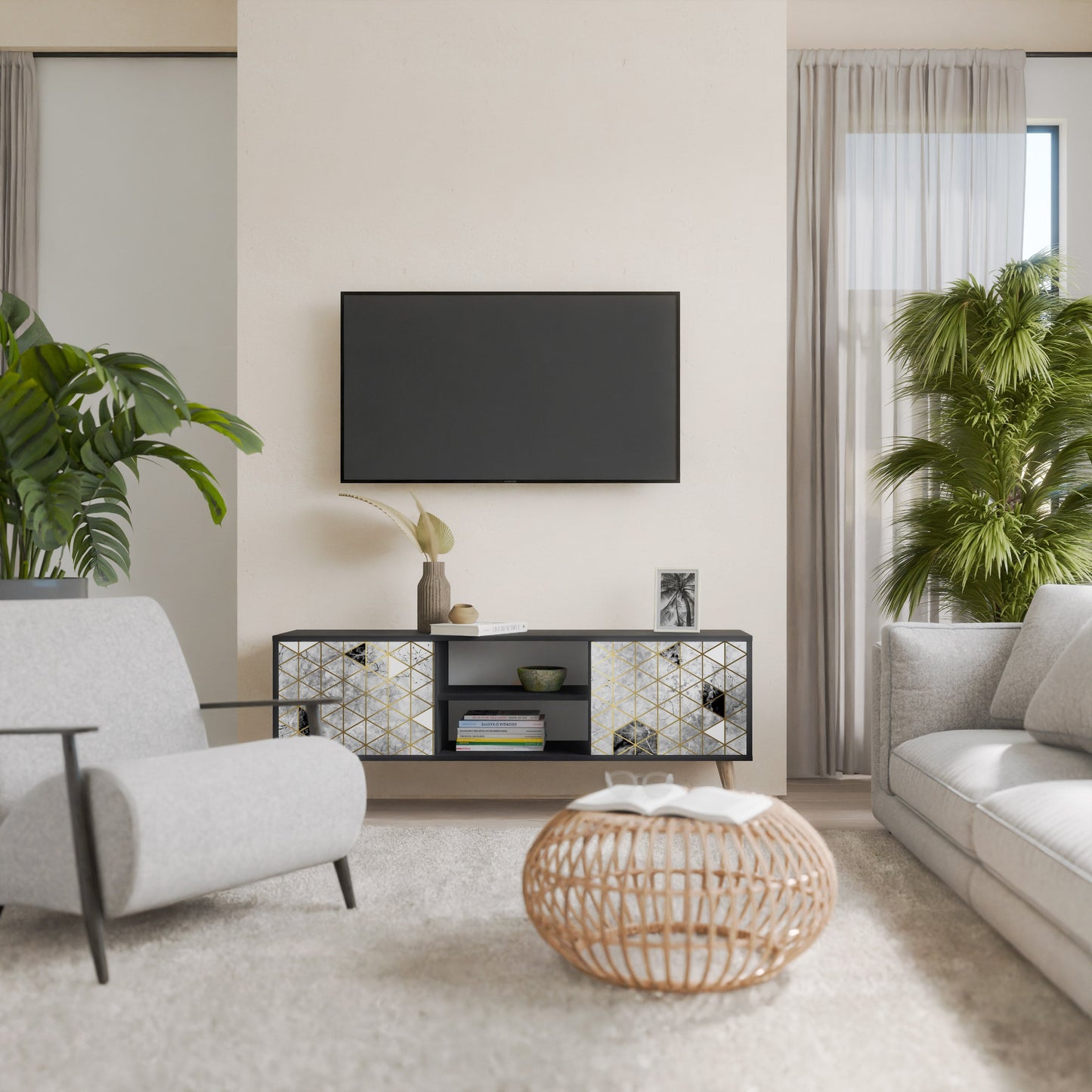 Mobile TV ASHEN ARIA a 2 ante con finitura nera