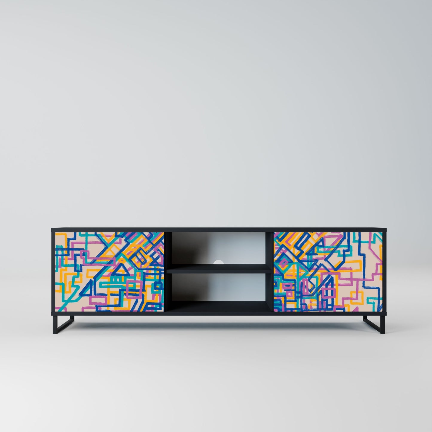 Mobile TV MEMORIES MAP a 2 ante con finitura nera
