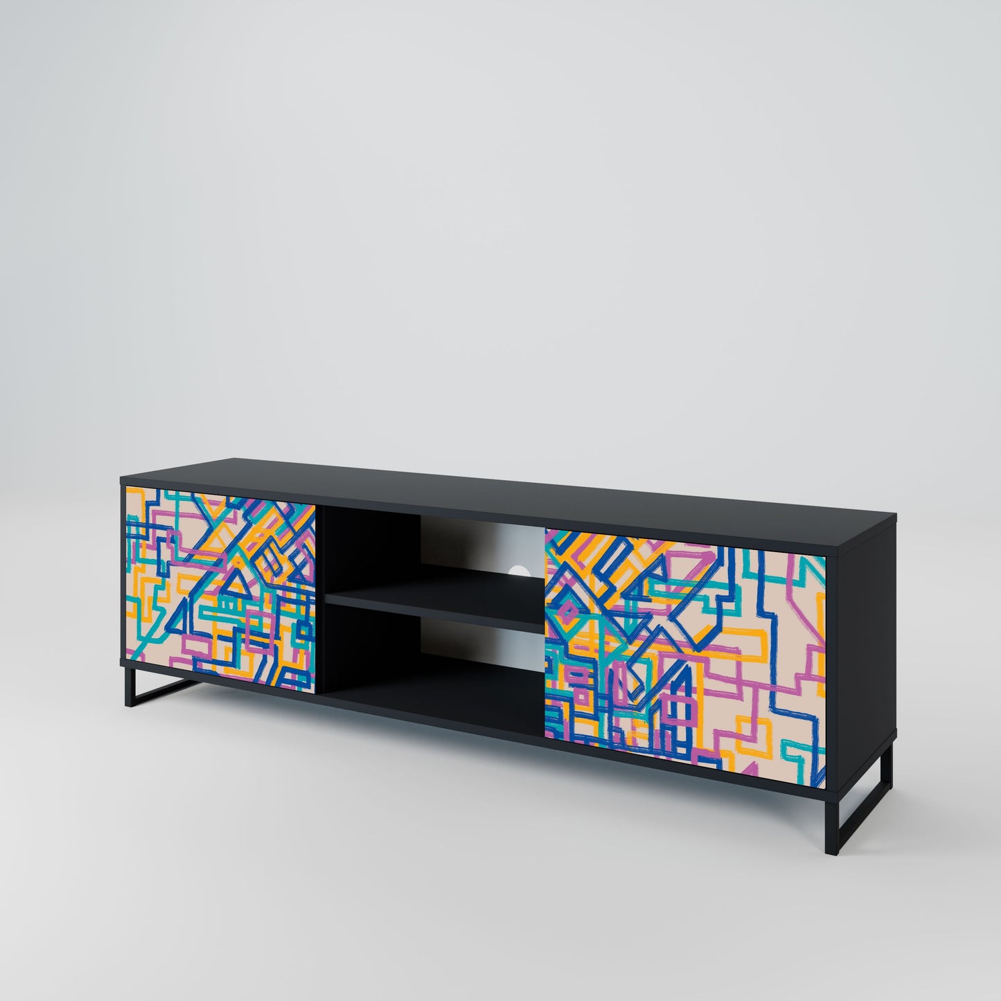 Mobile TV MEMORIES MAP a 2 ante con finitura nera