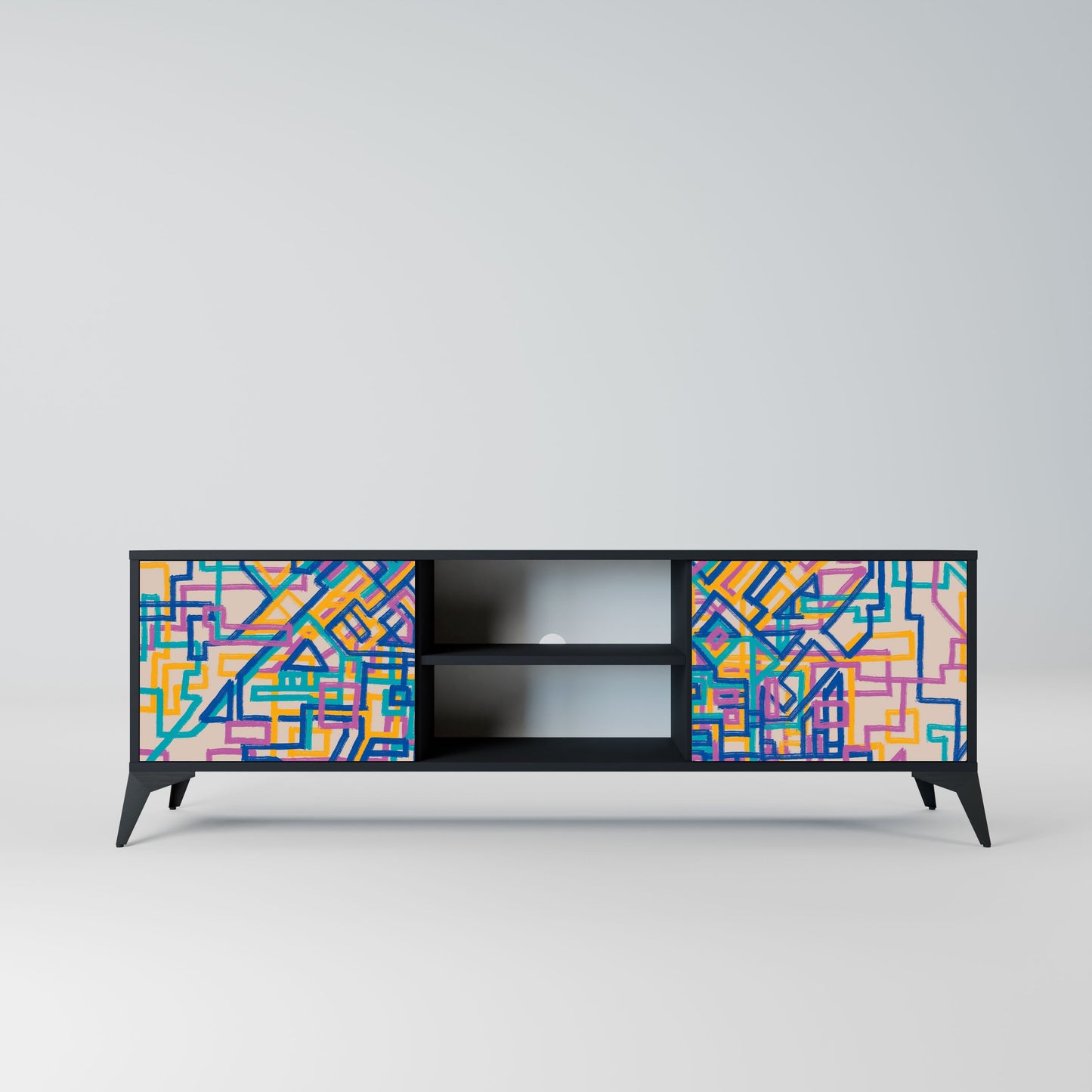 Mobile TV MEMORIES MAP a 2 ante con finitura nera