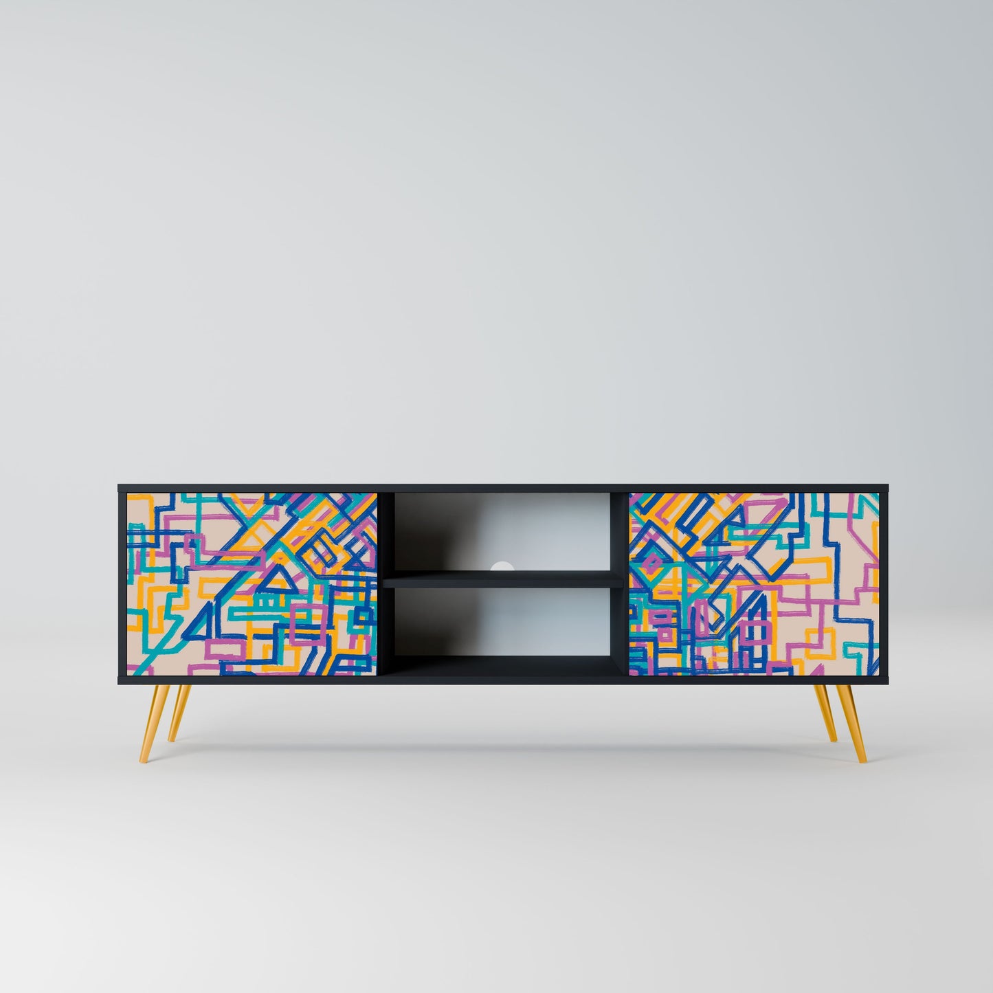 Mobile TV MEMORIES MAP a 2 ante con finitura nera