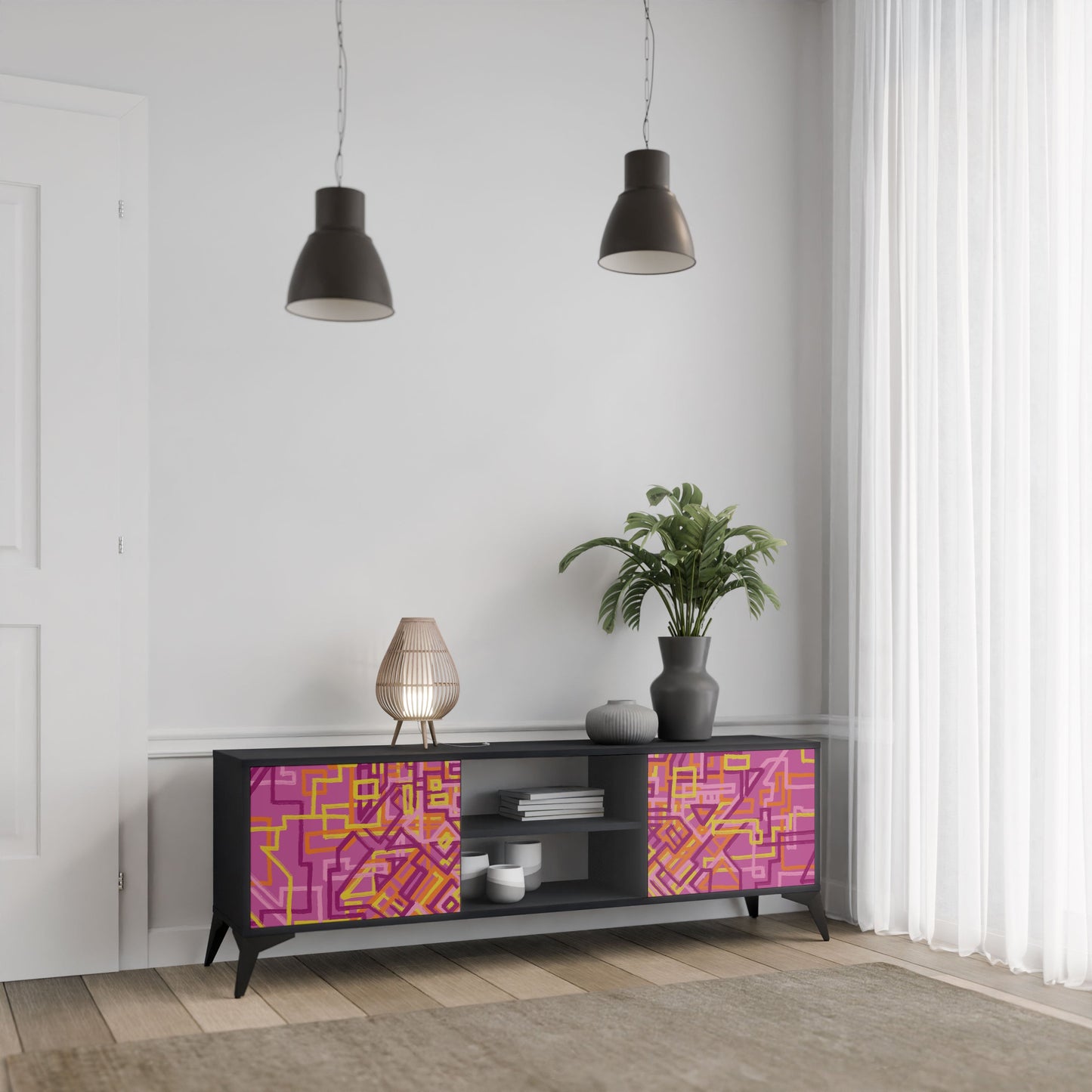 Mobile TV LOVELY MEMORIES a 2 ante con finitura nera