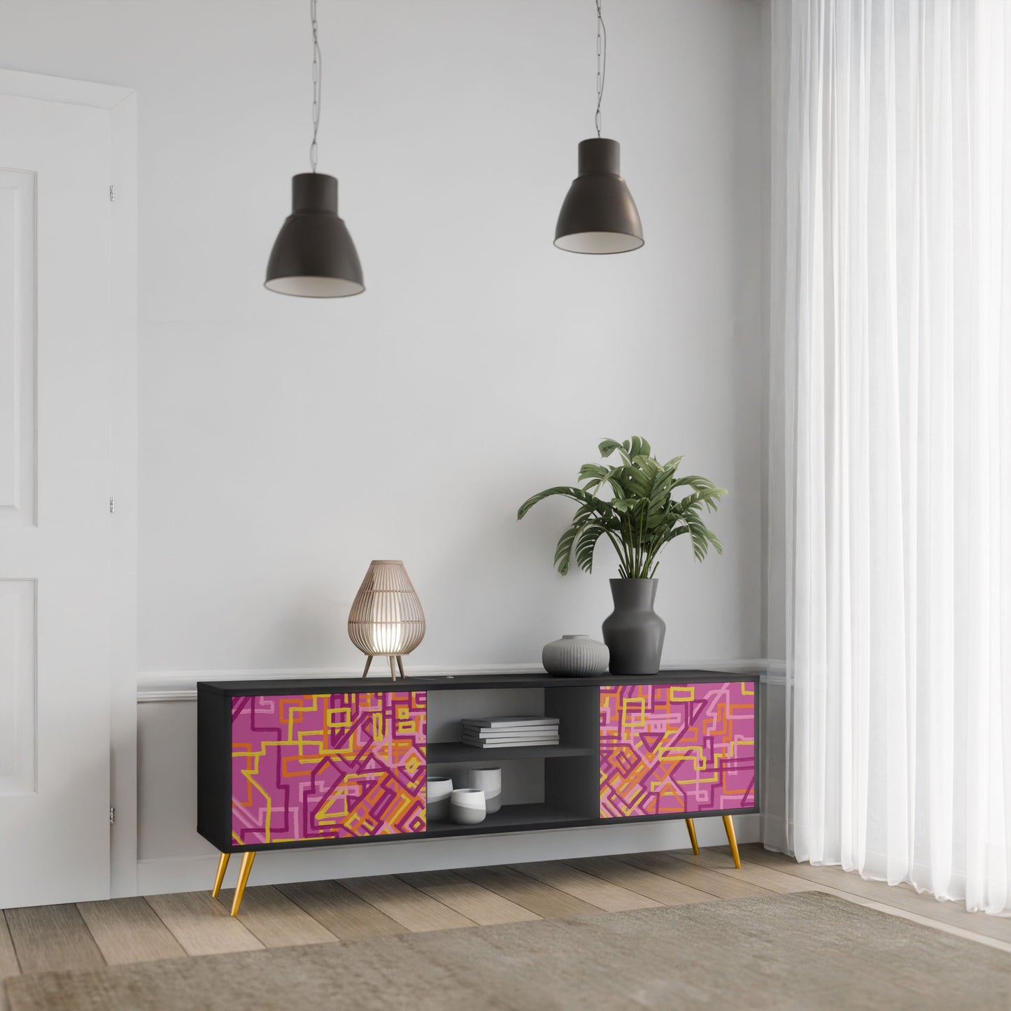 Mobile TV LOVELY MEMORIES a 2 ante con finitura nera