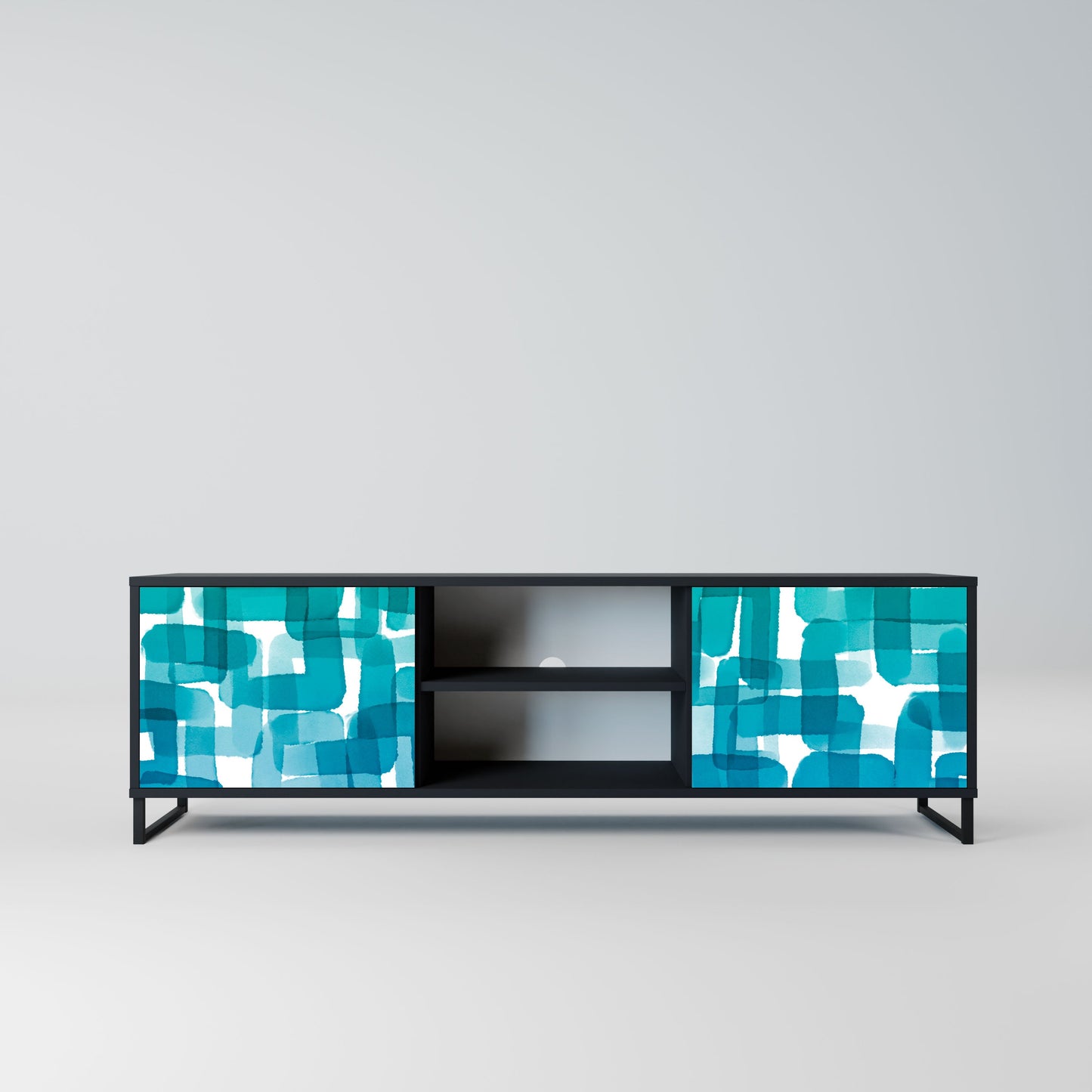 Mobile TV TURQUOISE RECTANGLES a 2 ante con finitura nera