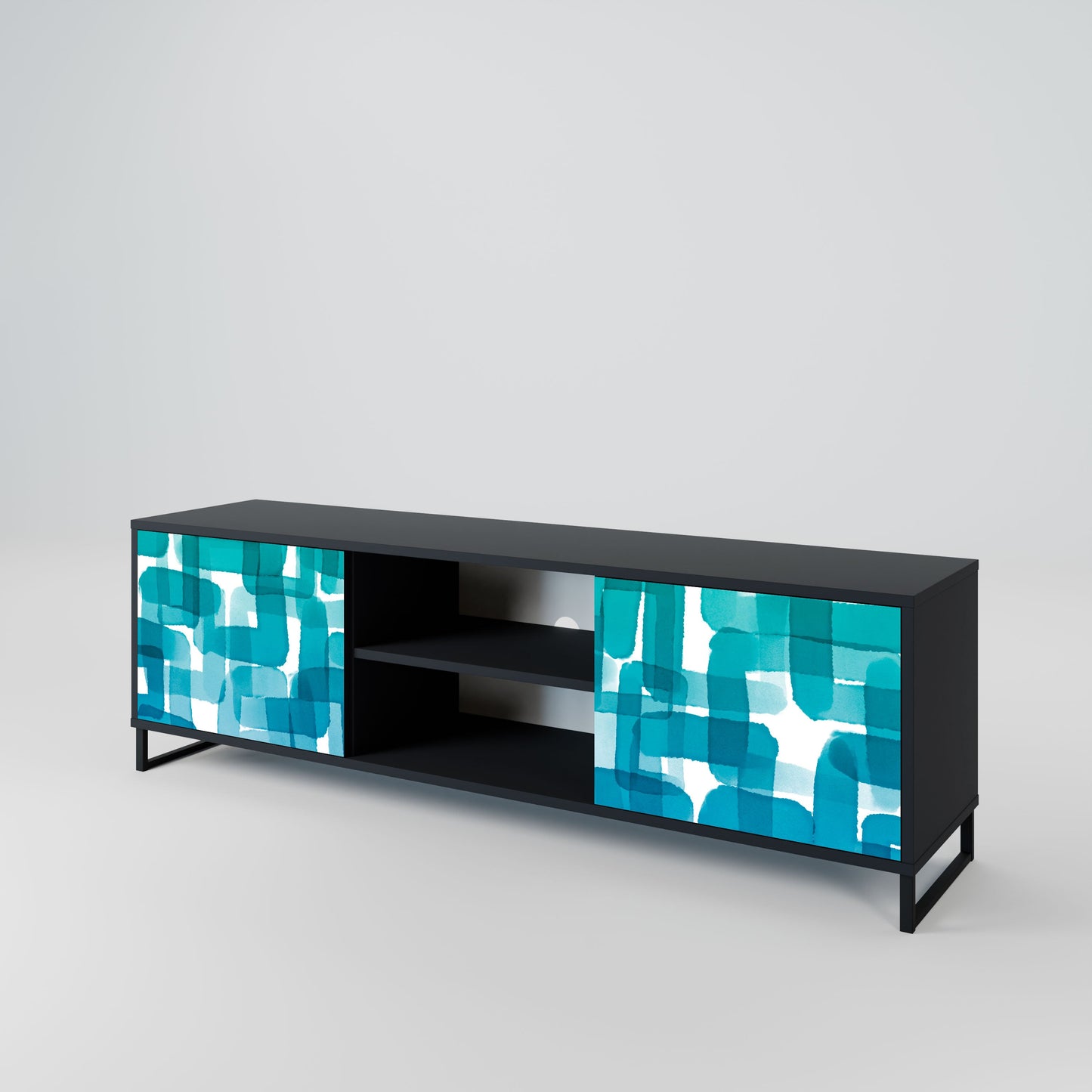 Mobile TV TURQUOISE RECTANGLES a 2 ante con finitura nera