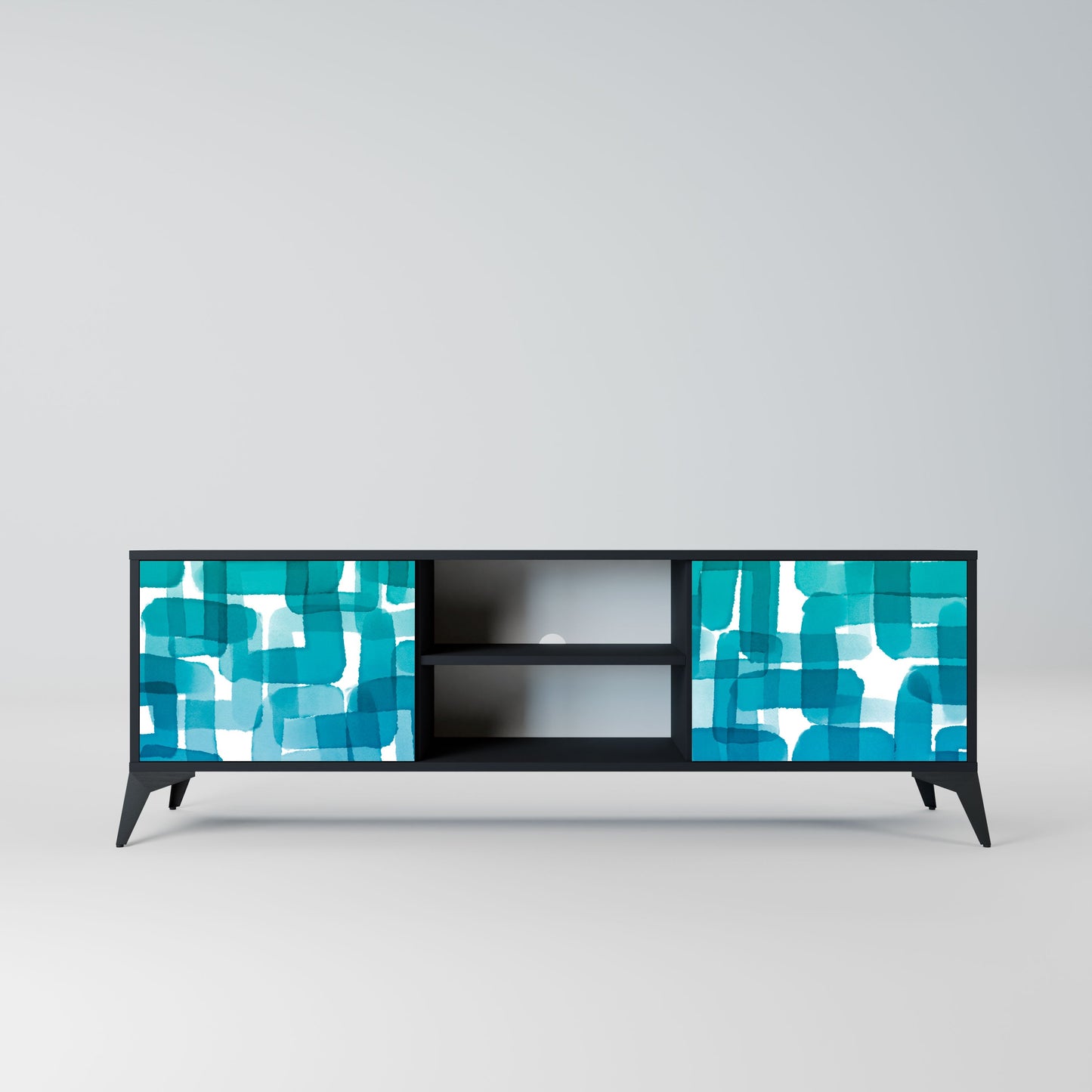 Mobile TV TURQUOISE RECTANGLES a 2 ante con finitura nera