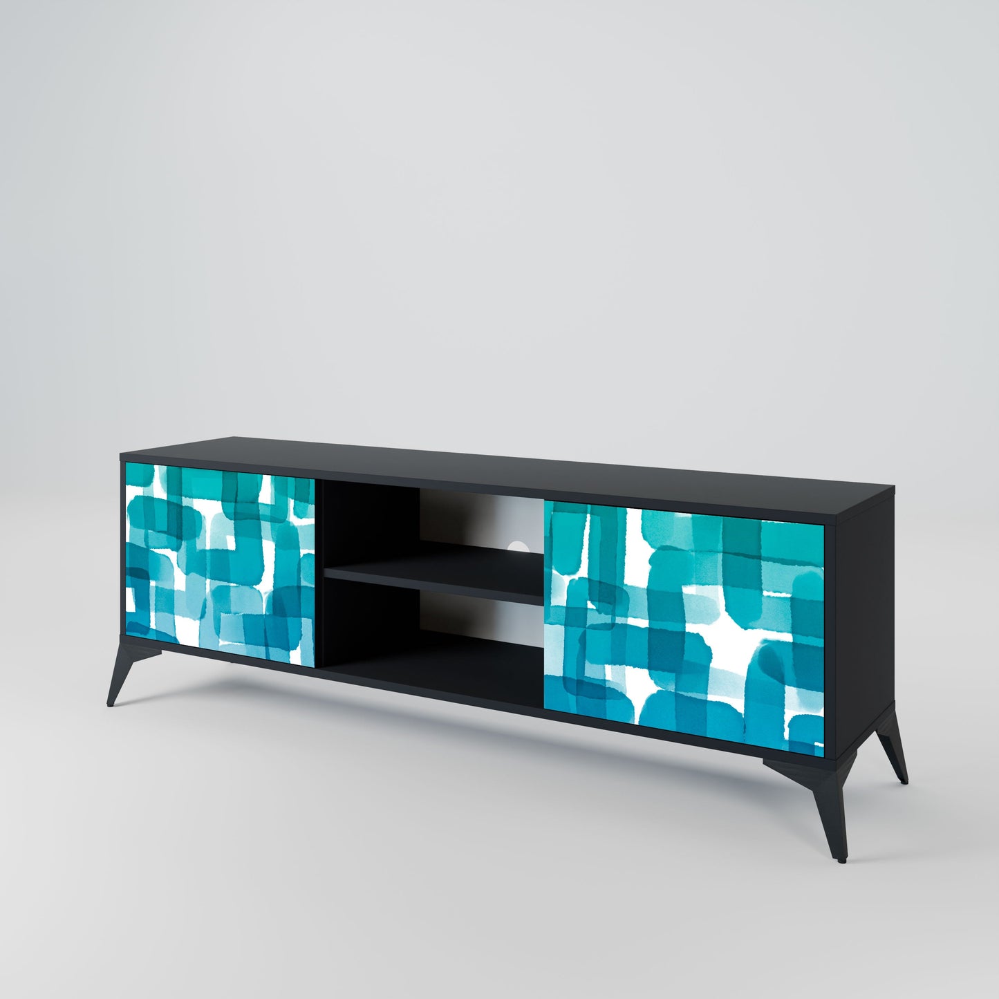 Mobile TV TURQUOISE RECTANGLES a 2 ante con finitura nera