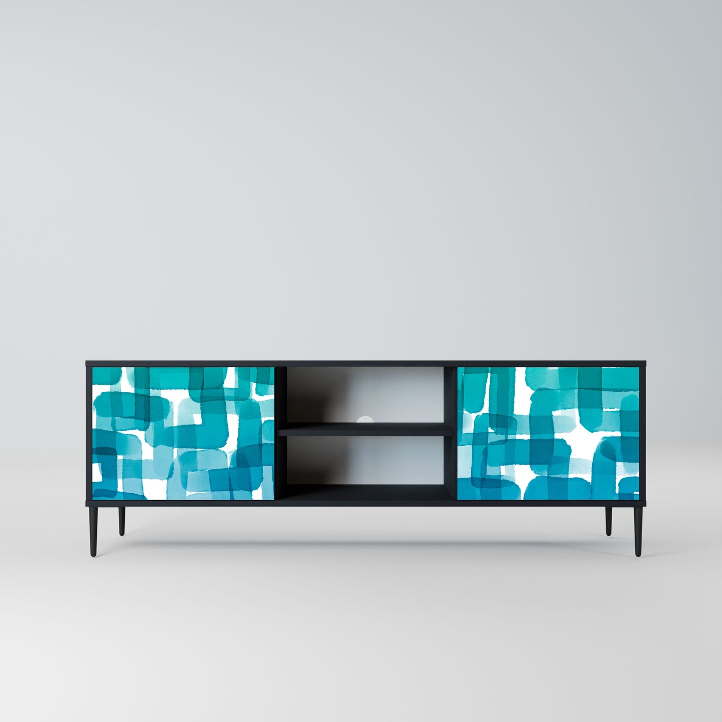 Mobile TV TURQUOISE RECTANGLES a 2 ante con finitura nera