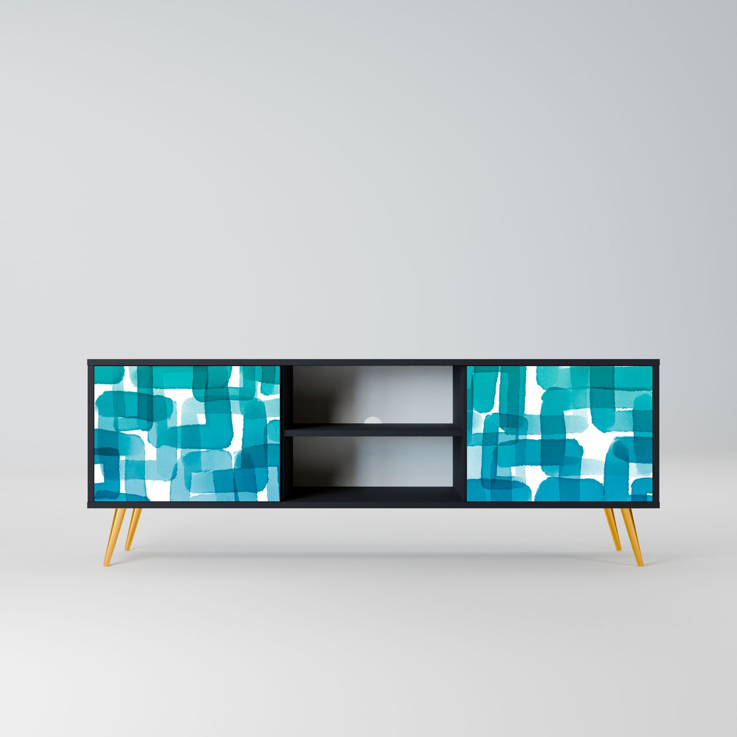Mobile TV TURQUOISE RECTANGLES a 2 ante con finitura nera