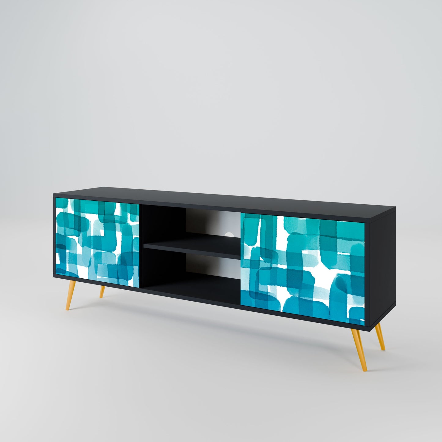 Mobile TV TURQUOISE RECTANGLES a 2 ante con finitura nera