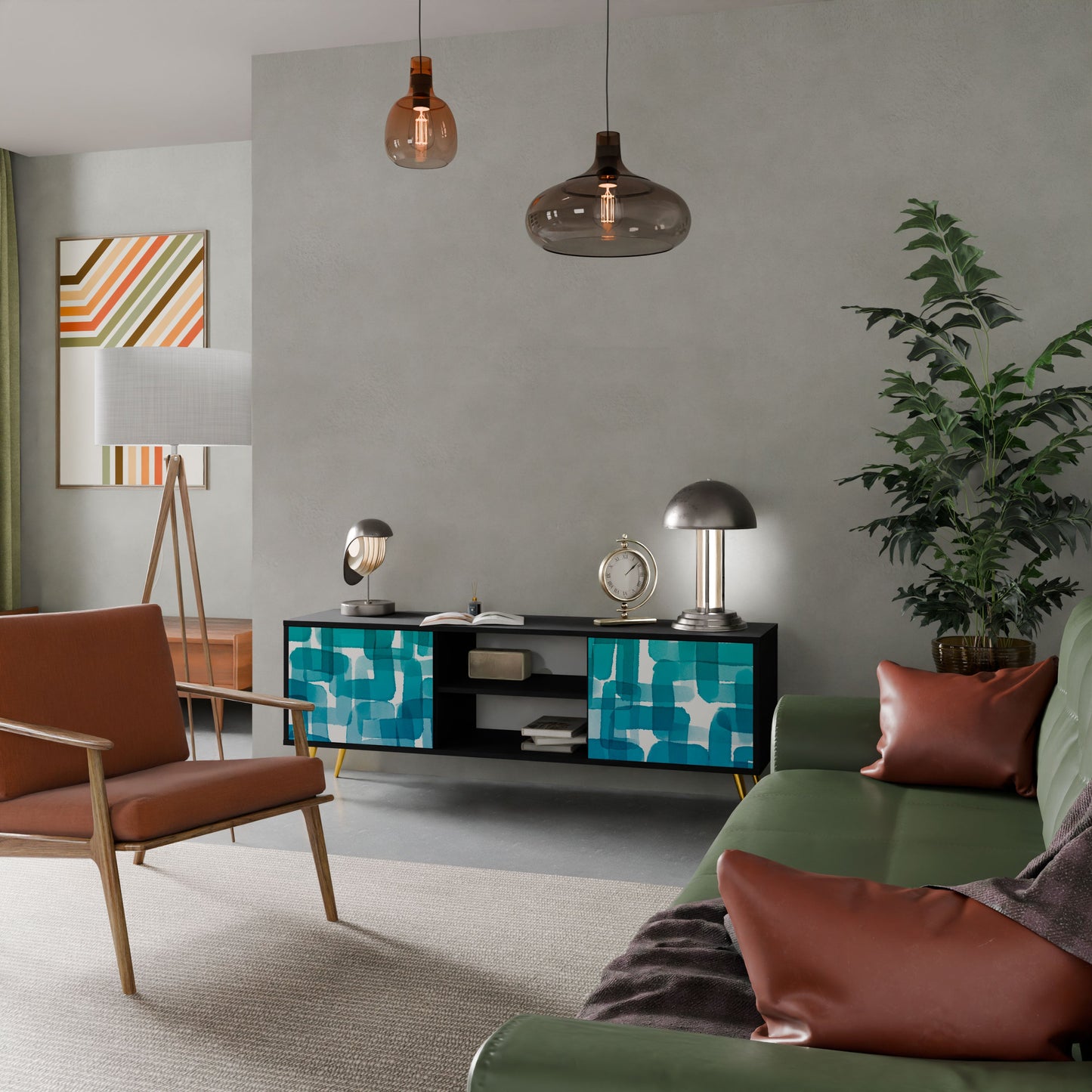 Mobile TV TURQUOISE RECTANGLES a 2 ante con finitura nera