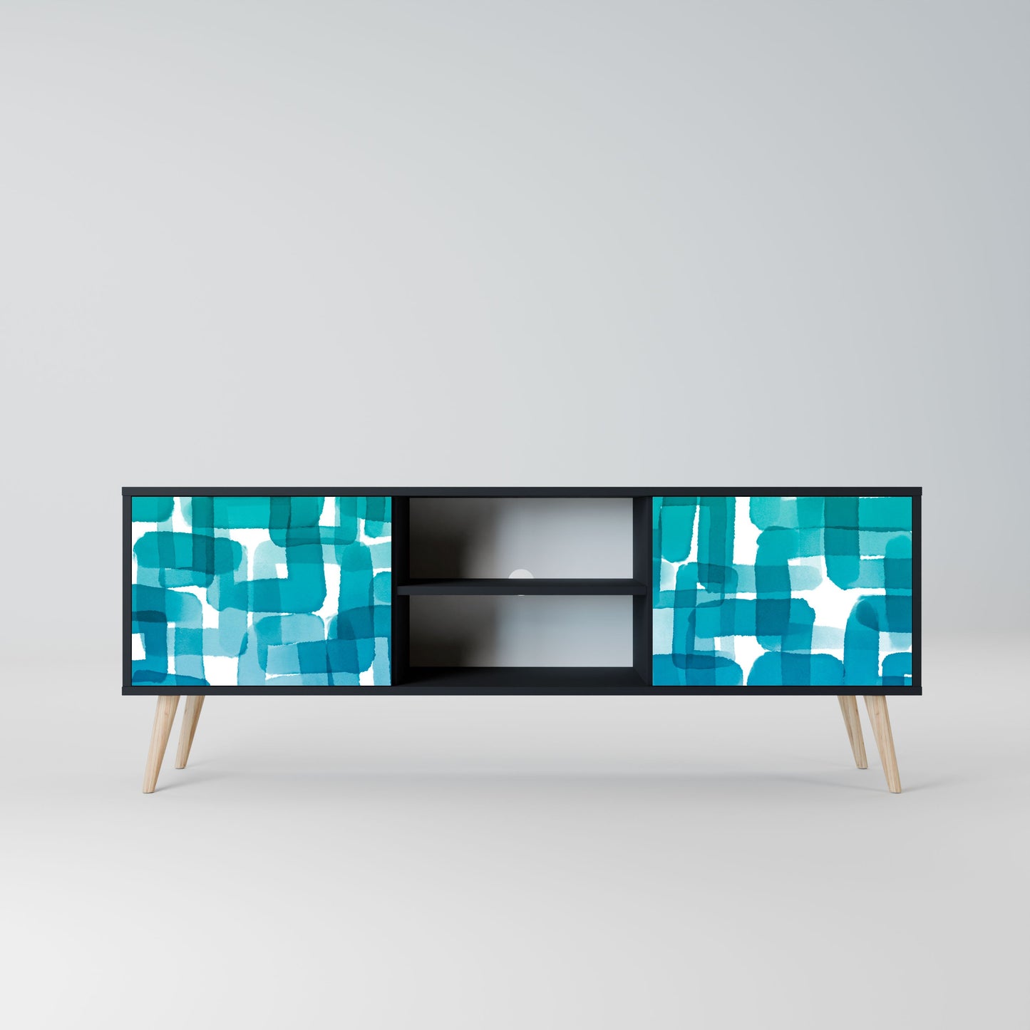 Mobile TV TURQUOISE RECTANGLES a 2 ante con finitura nera