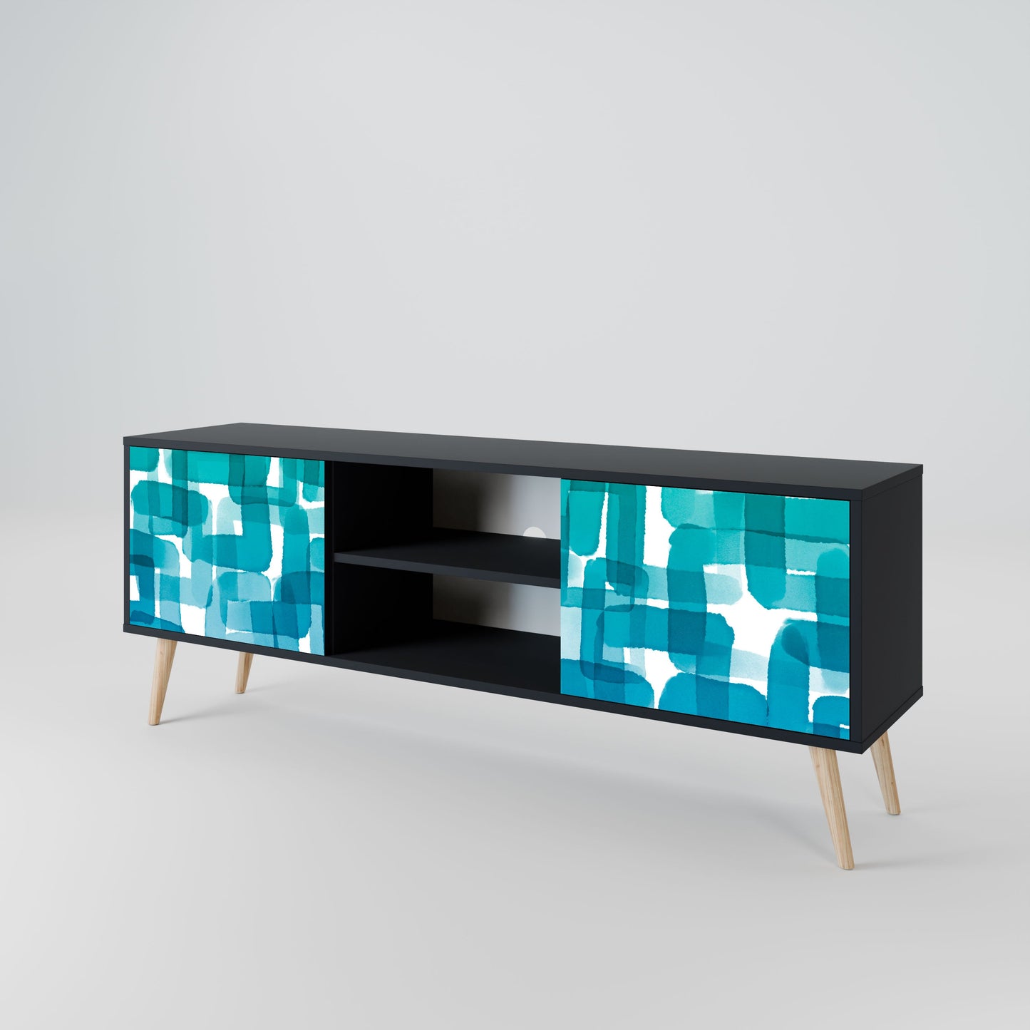 Mobile TV TURQUOISE RECTANGLES a 2 ante con finitura nera