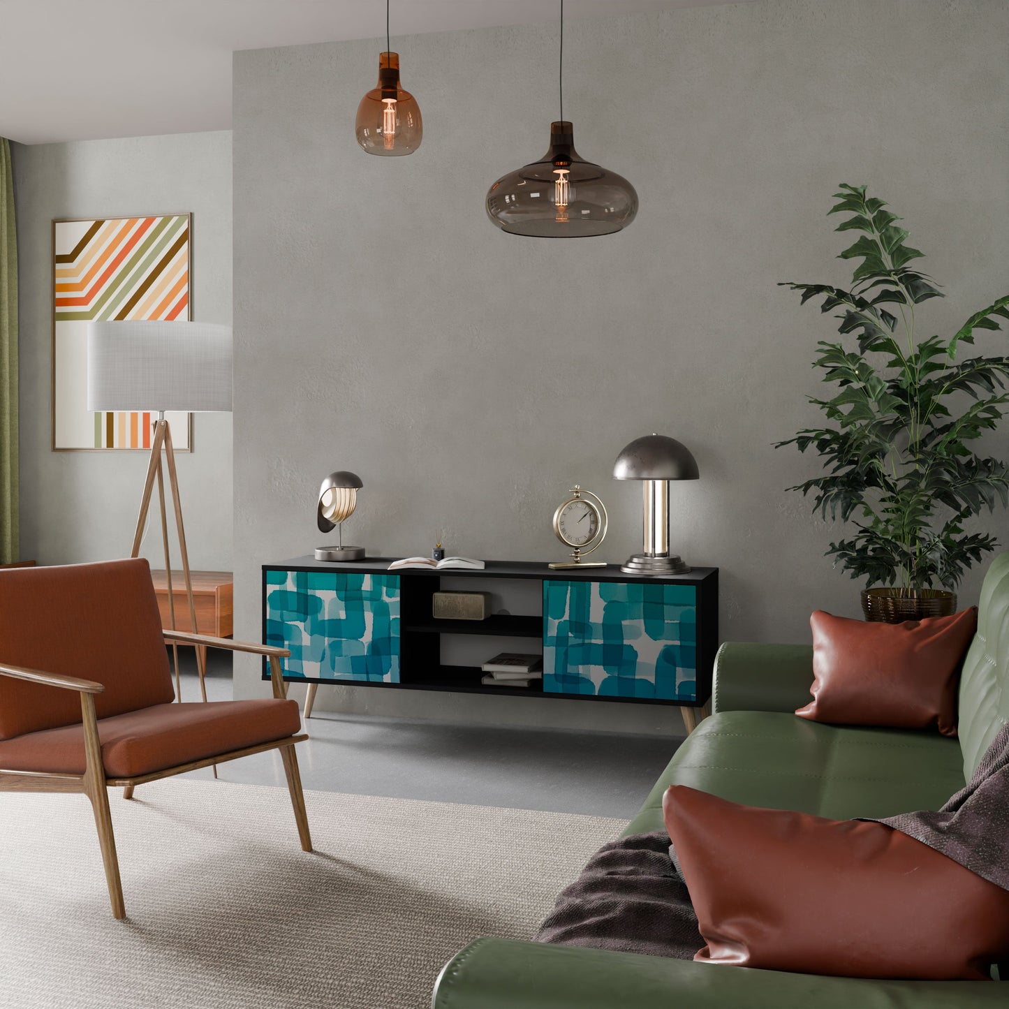 Mobile TV TURQUOISE RECTANGLES a 2 ante con finitura nera