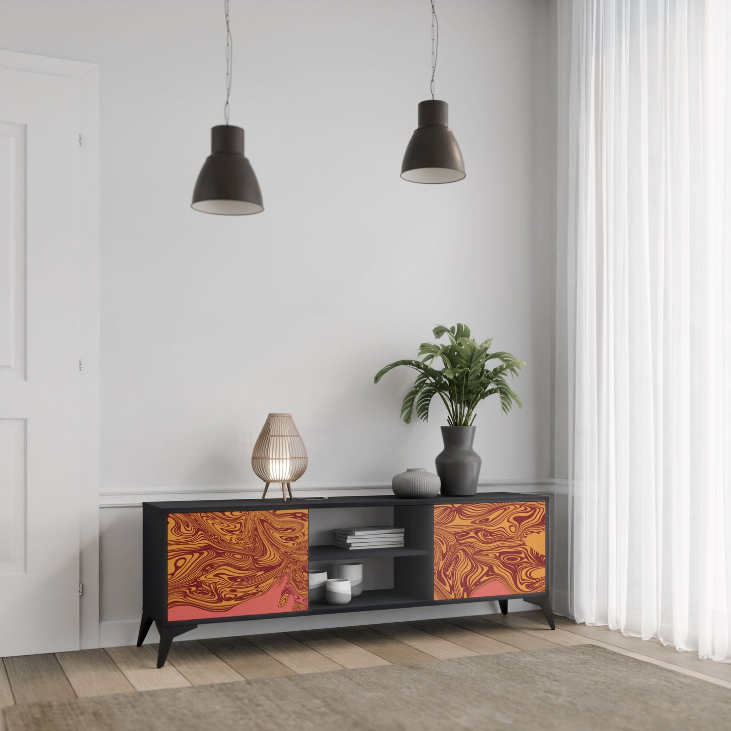 FLOATING THOUGHTS 2-Door TV Stand in Black Finish