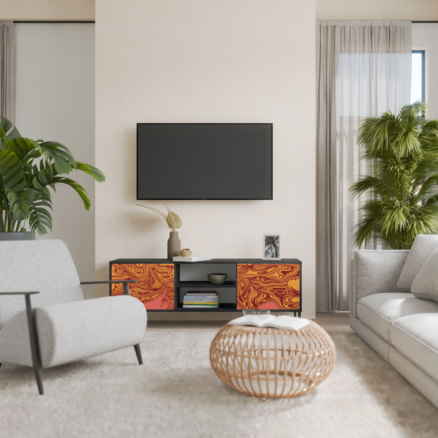 FLOATING THOUGHTS 2-Door TV Stand in Black Finish