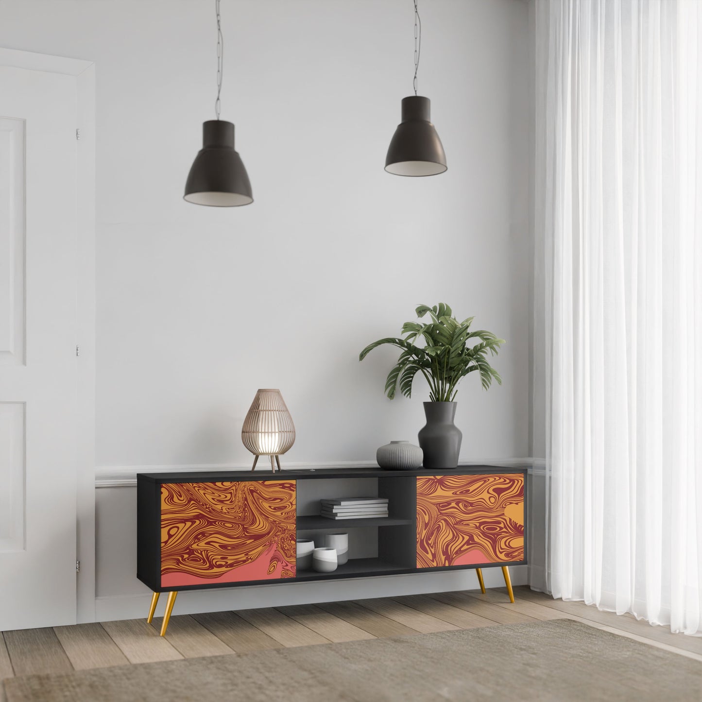 FLOATING THOUGHTS 2-Door TV Stand in Black Finish