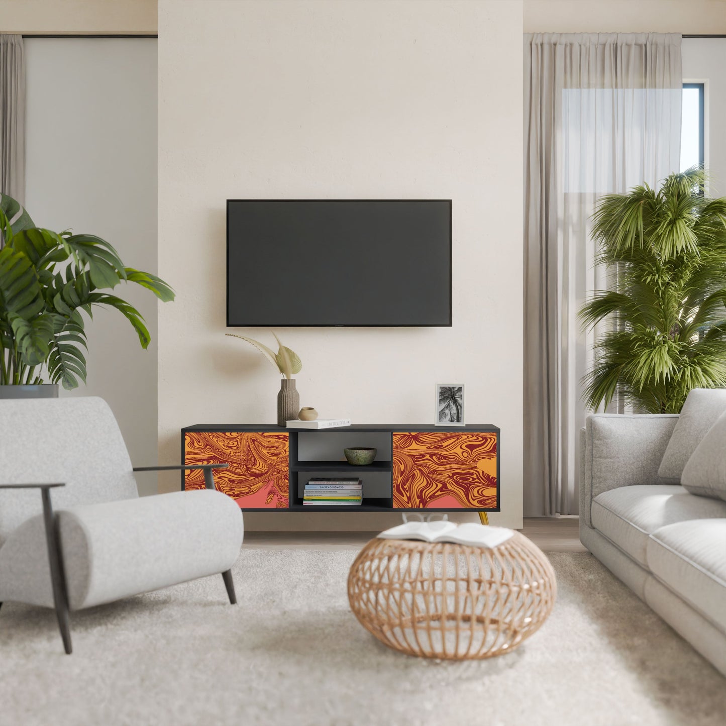 FLOATING THOUGHTS 2-Door TV Stand in Black Finish