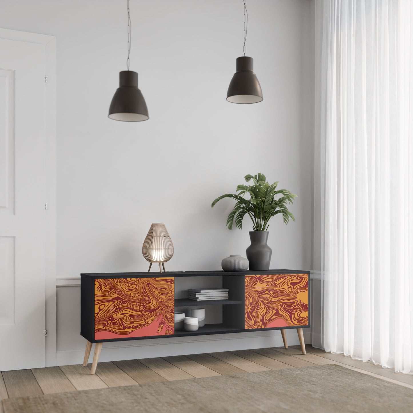 FLOATING THOUGHTS 2-Door TV Stand in Black Finish