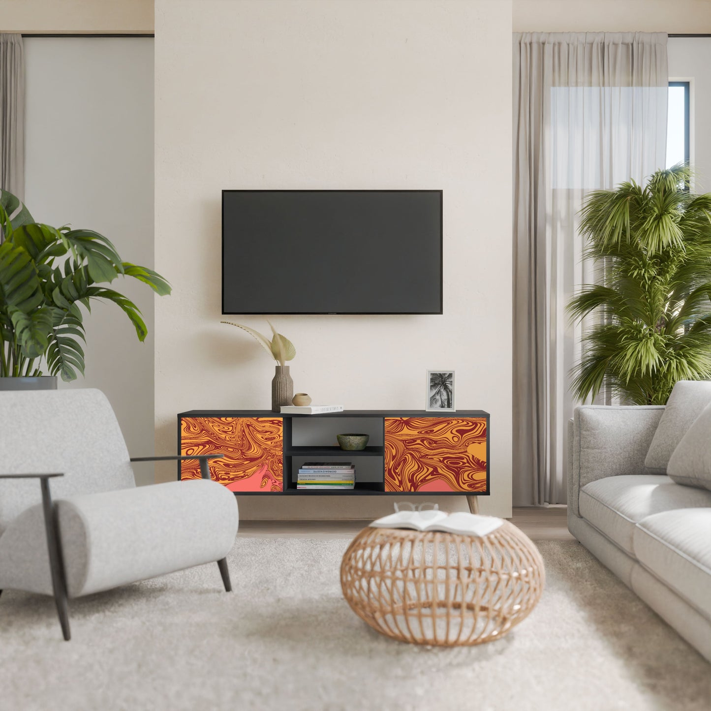 FLOATING THOUGHTS 2-Door TV Stand in Black Finish
