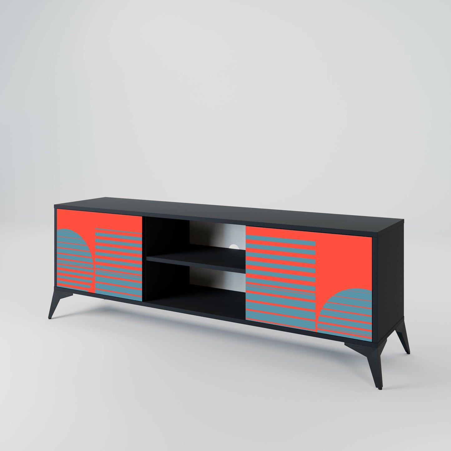 RISING GEOMETRY STARS 2-Door TV Stand in Black Finish