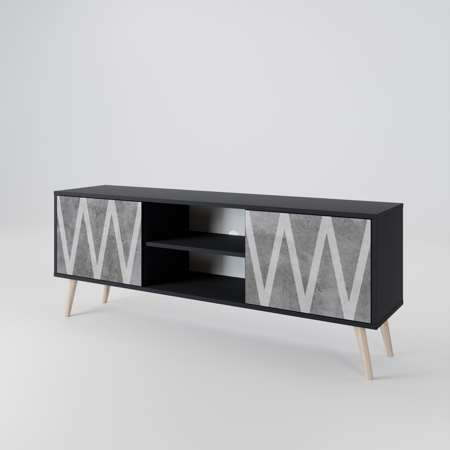 Mobile TV SOLID ZIG ZAG a 2 ante con finitura nera