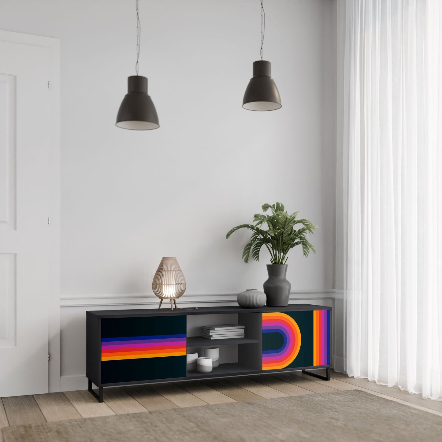 Mobile TV a 2 ante BLINDATE BY THE LIGHTS in finitura nera