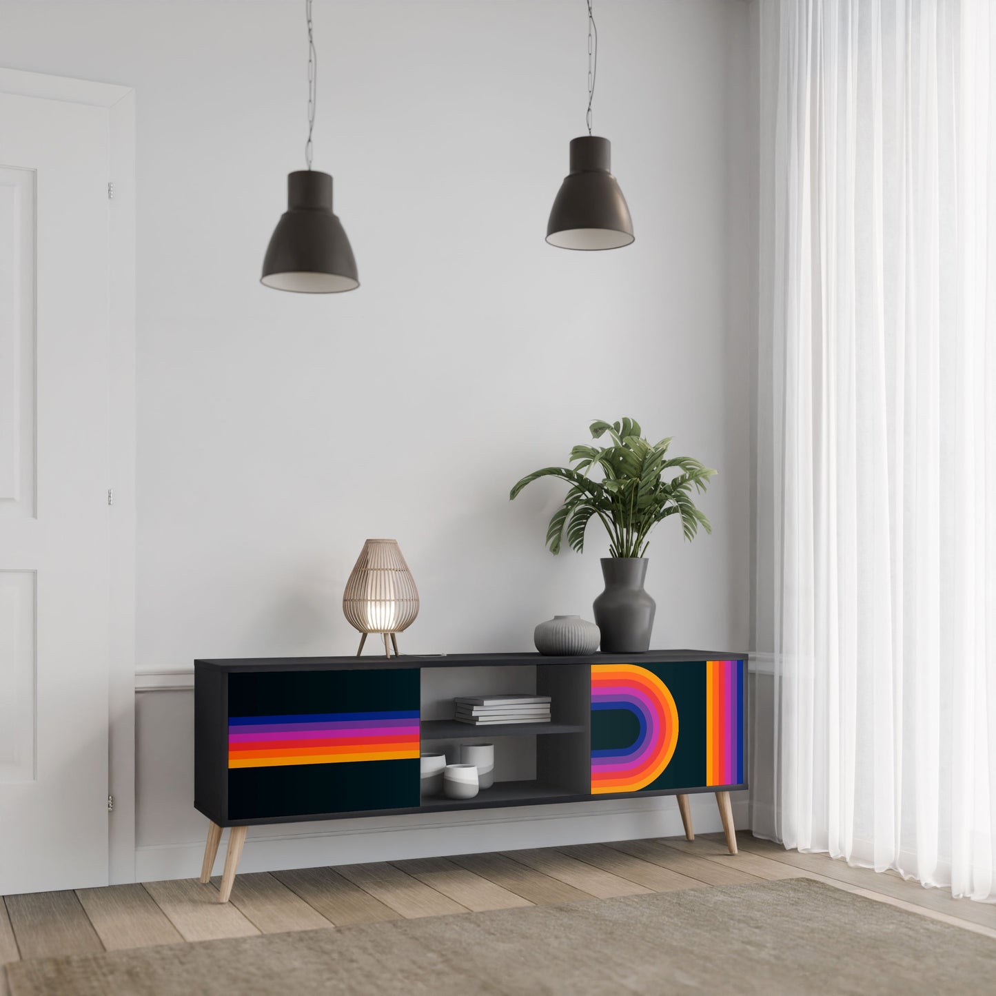 Mobile TV a 2 ante BLINDATE BY THE LIGHTS in finitura nera