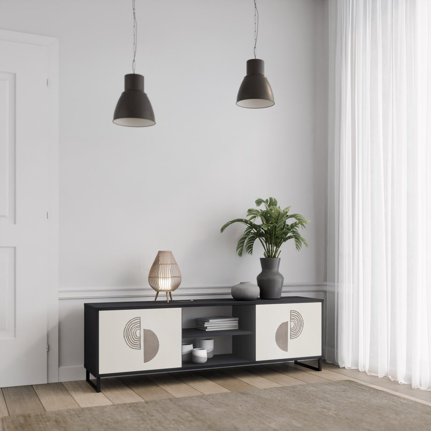Mobile TV HARMONY ESSENCE a 2 ante in finitura nera