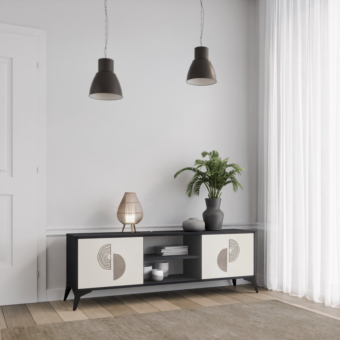 Mobile TV HARMONY ESSENCE a 2 ante in finitura nera