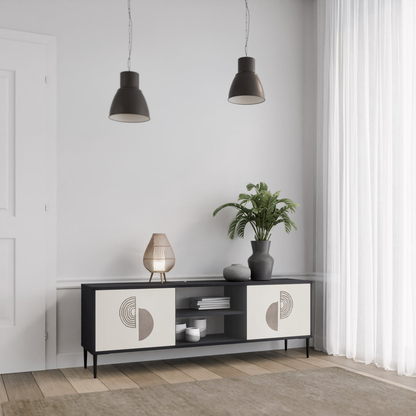 Mobile TV HARMONY ESSENCE a 2 ante in finitura nera