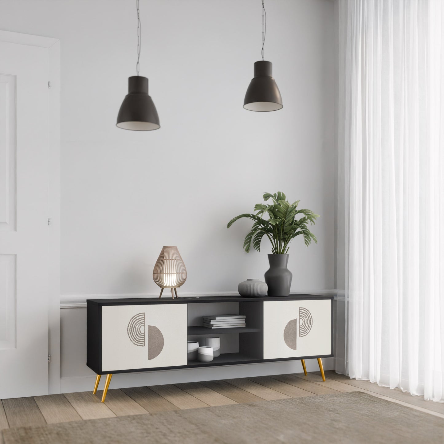 Mobile TV HARMONY ESSENCE a 2 ante in finitura nera