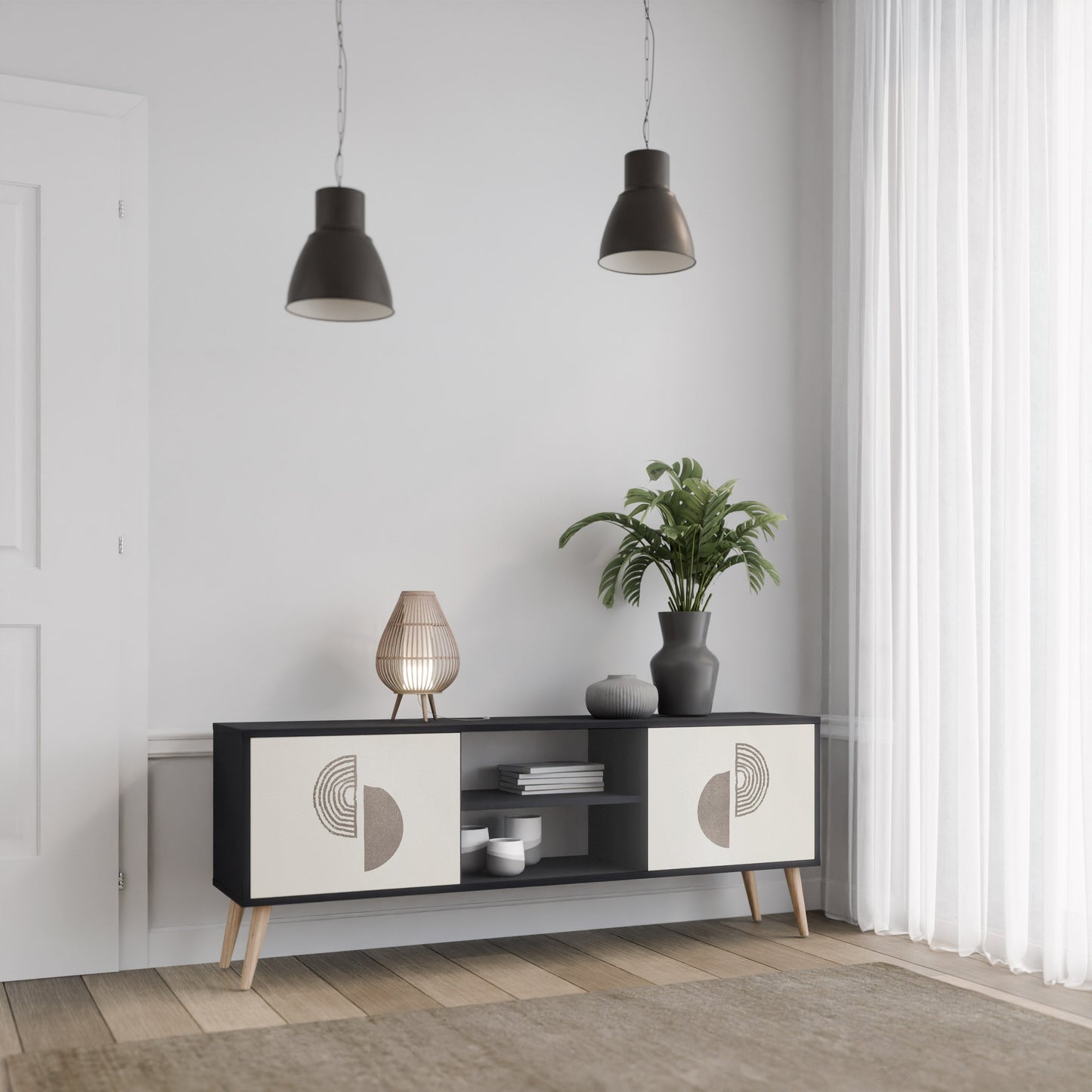 Mobile TV HARMONY ESSENCE a 2 ante in finitura nera