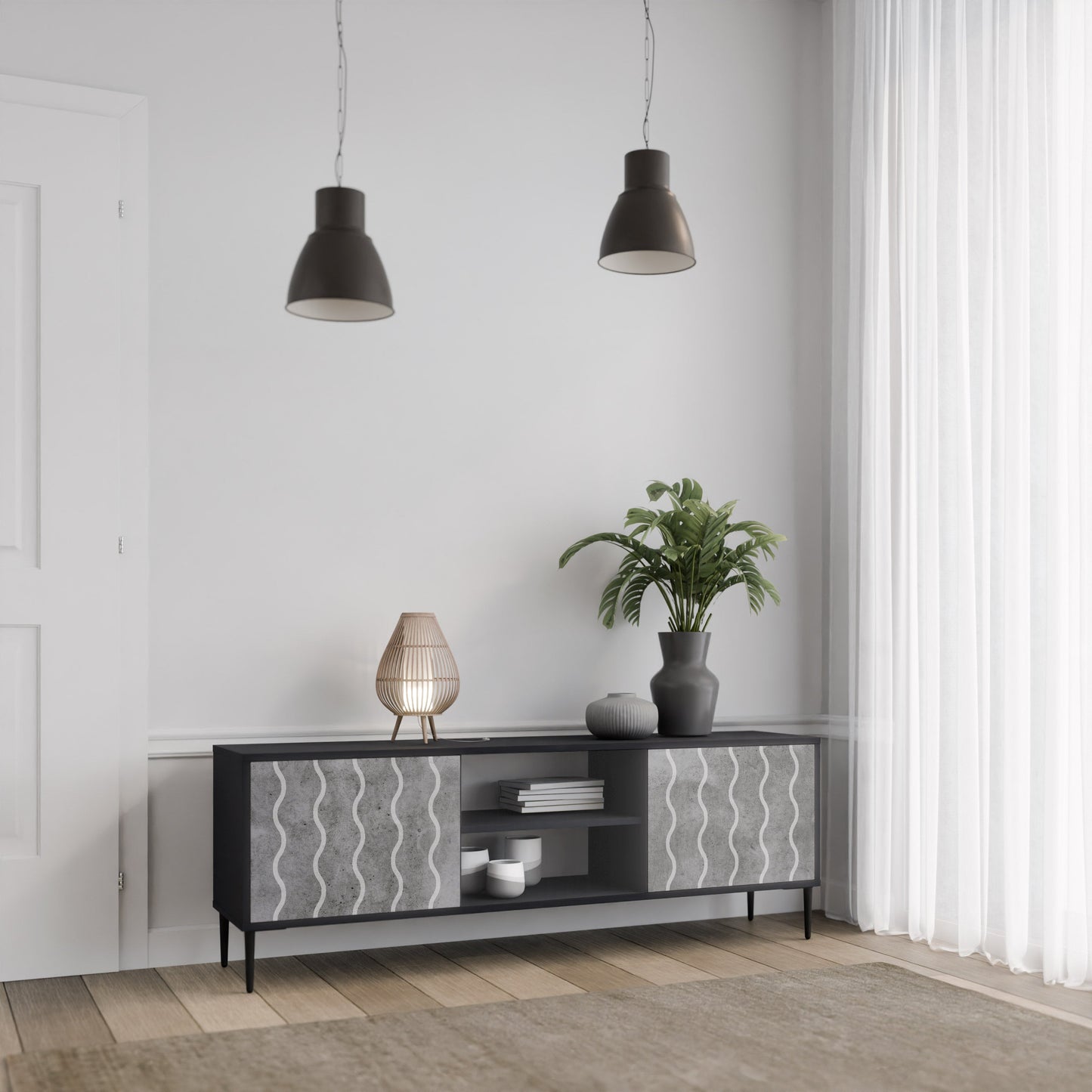 WAVES OF CONCRETE 2-Door TV Stand in Black Finish
