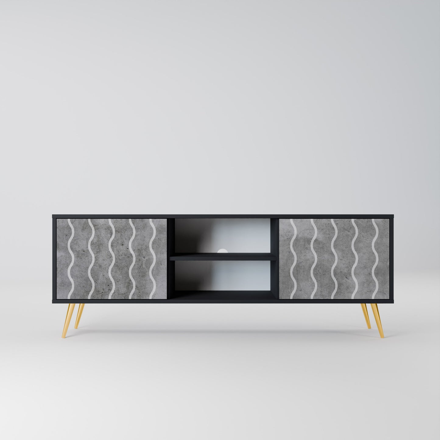 WAVES OF CONCRETE 2-Door TV Stand in Black Finish