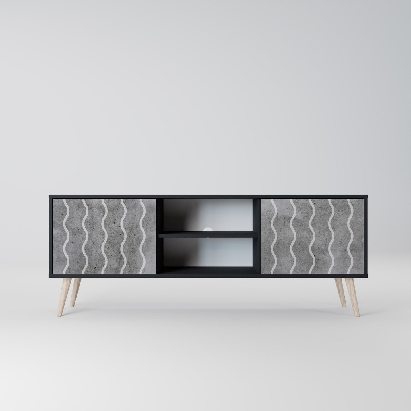 WAVES OF CONCRETE 2-Door TV Stand in Black Finish
