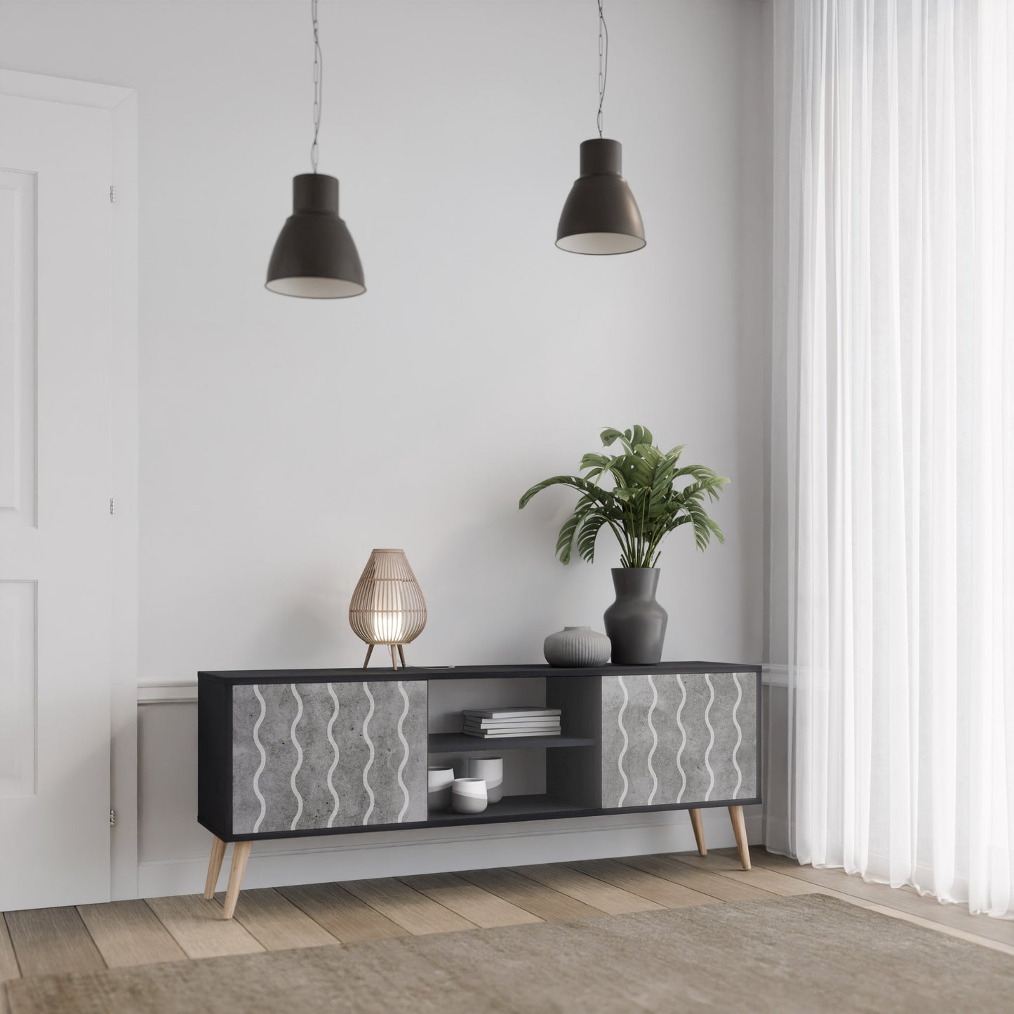 WAVES OF CONCRETE 2-Door TV Stand in Black Finish