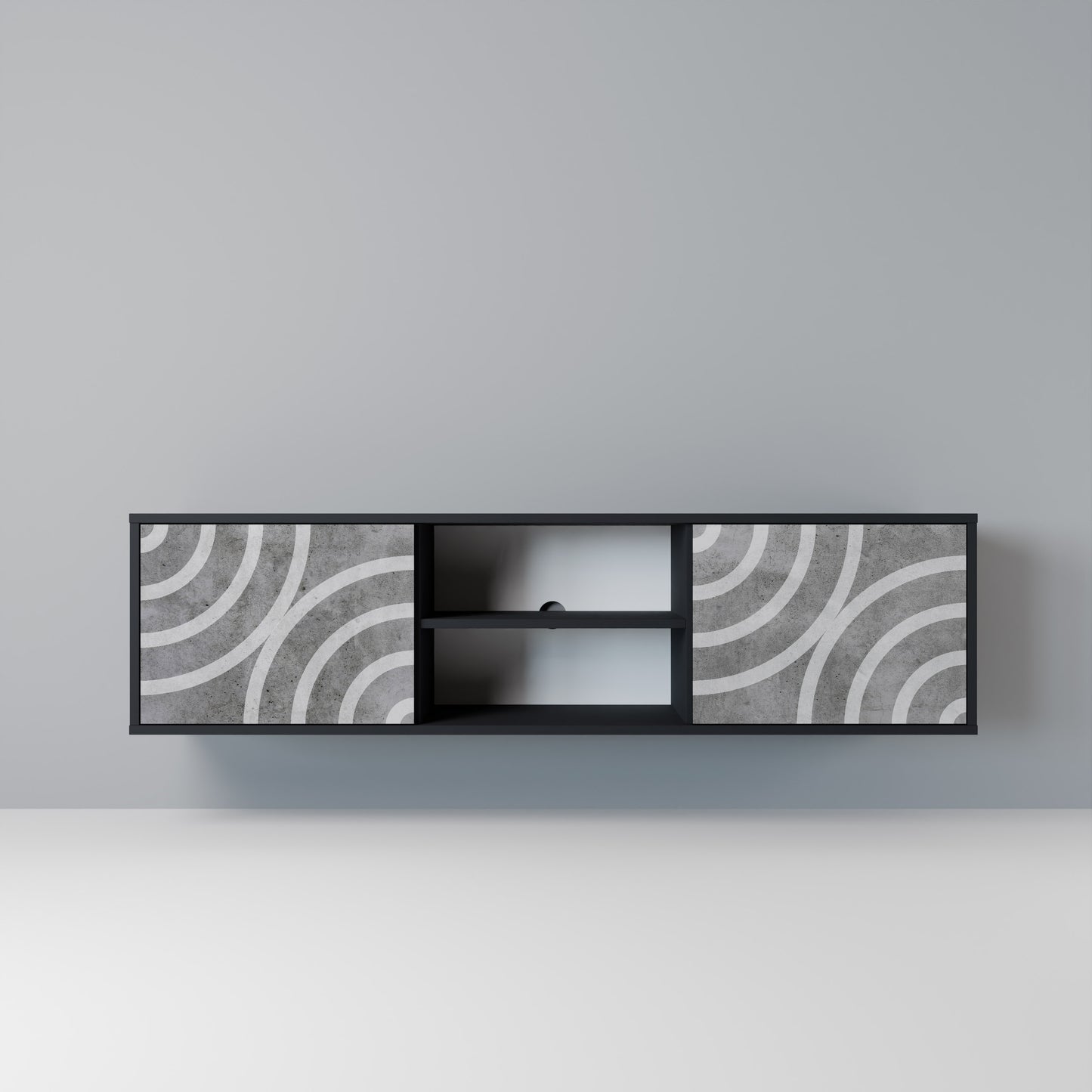 CIRCLE CONCRETE Mobile TV a 2 Ante in Finitura Nera