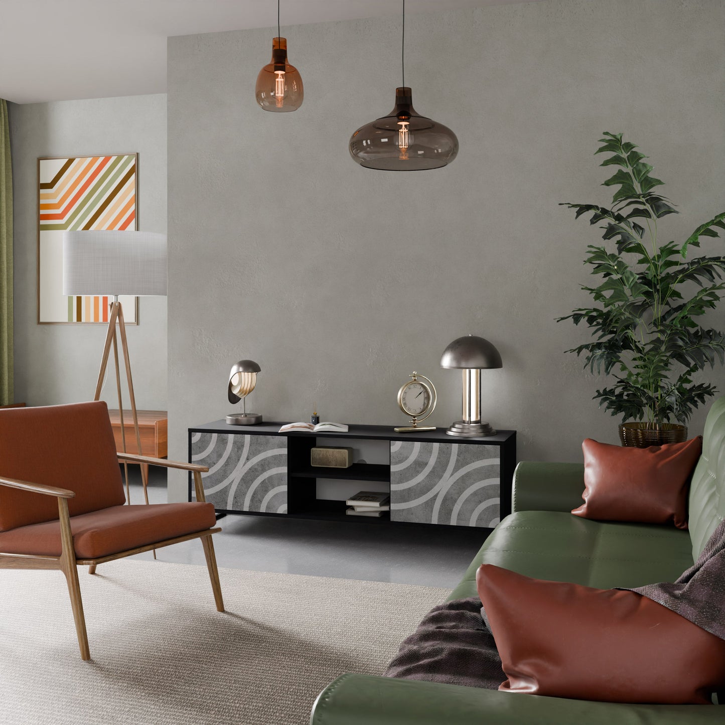 Mobile TV CIRCLE CONCRETE a 2 ante in finitura nera