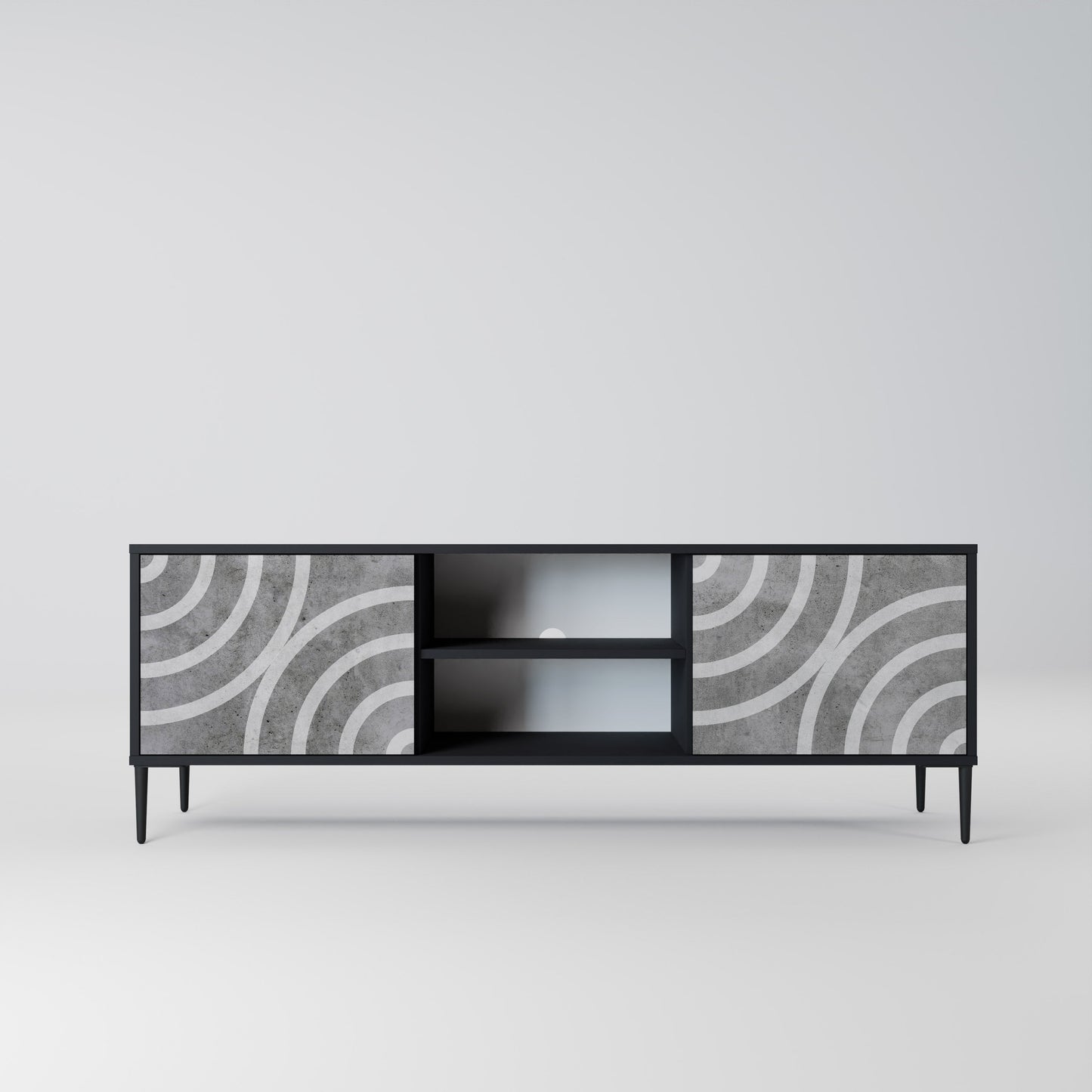 Mobile TV CIRCLE CONCRETE a 2 ante in finitura nera