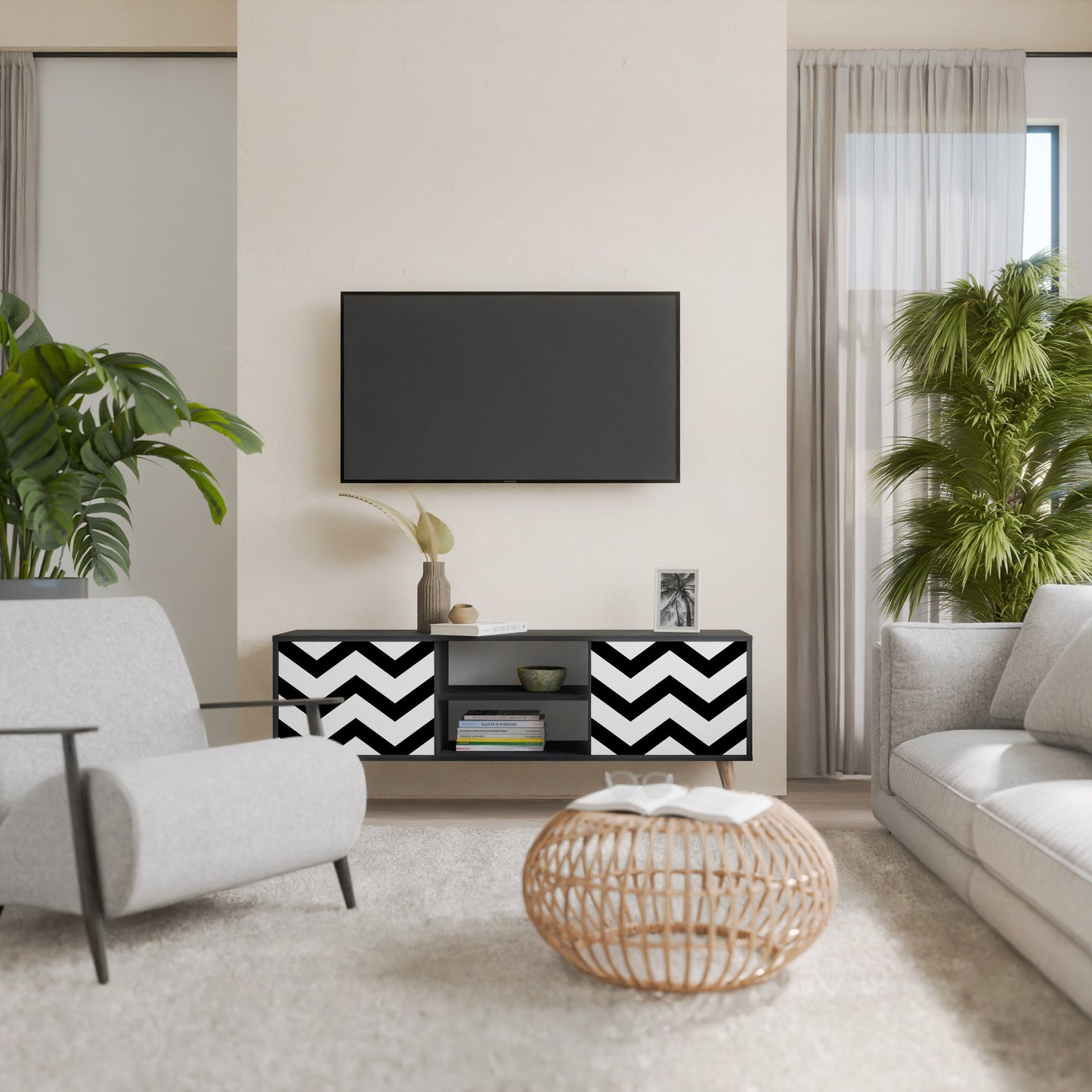 Mobile TV CLASSIC ZIG ZAG a 2 ante con finitura nera
